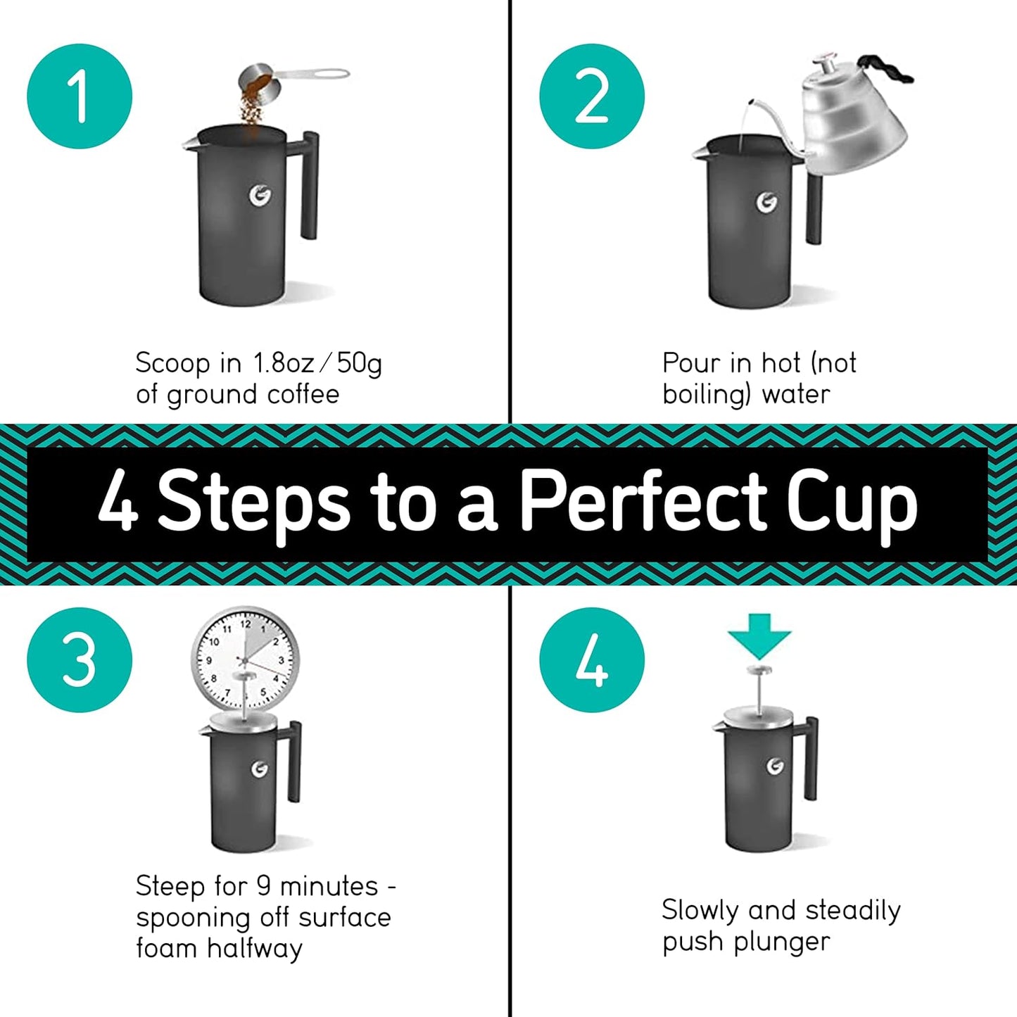 Coffee Gator French Press Coffee Maker 34oz, Double Insulated Stainless Steel Brewer plus Travel Jar Canister, Portable Hot Cold Brew Tea Cafetera for Coffee Bar Accessories Kitchen Camping, Black