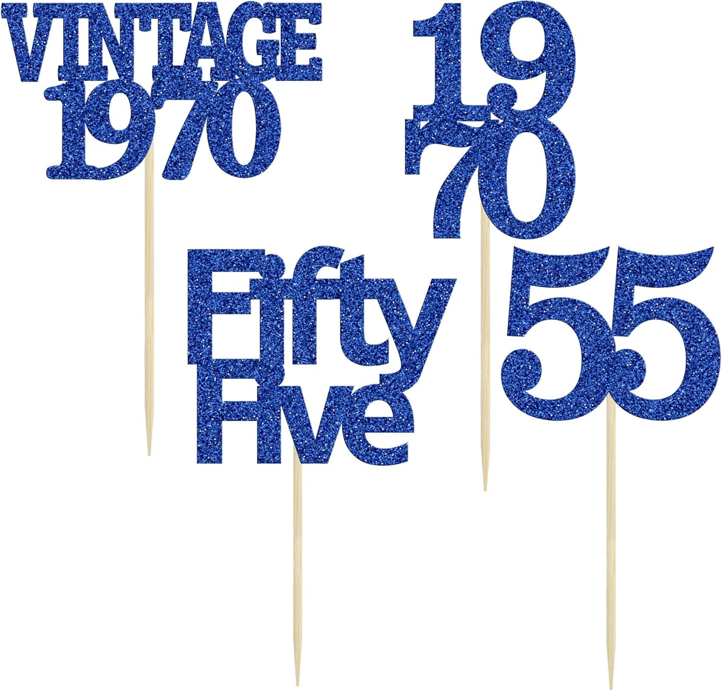 Gyufise 24Pcs Vintage 1970 Cupcake Toppers Glitter Cheers to 55 Fabulous Fifty Five Cupcake Picks 55th Birthday Wedding Anniversary Party Cake Decorations Supplies Deep Blue