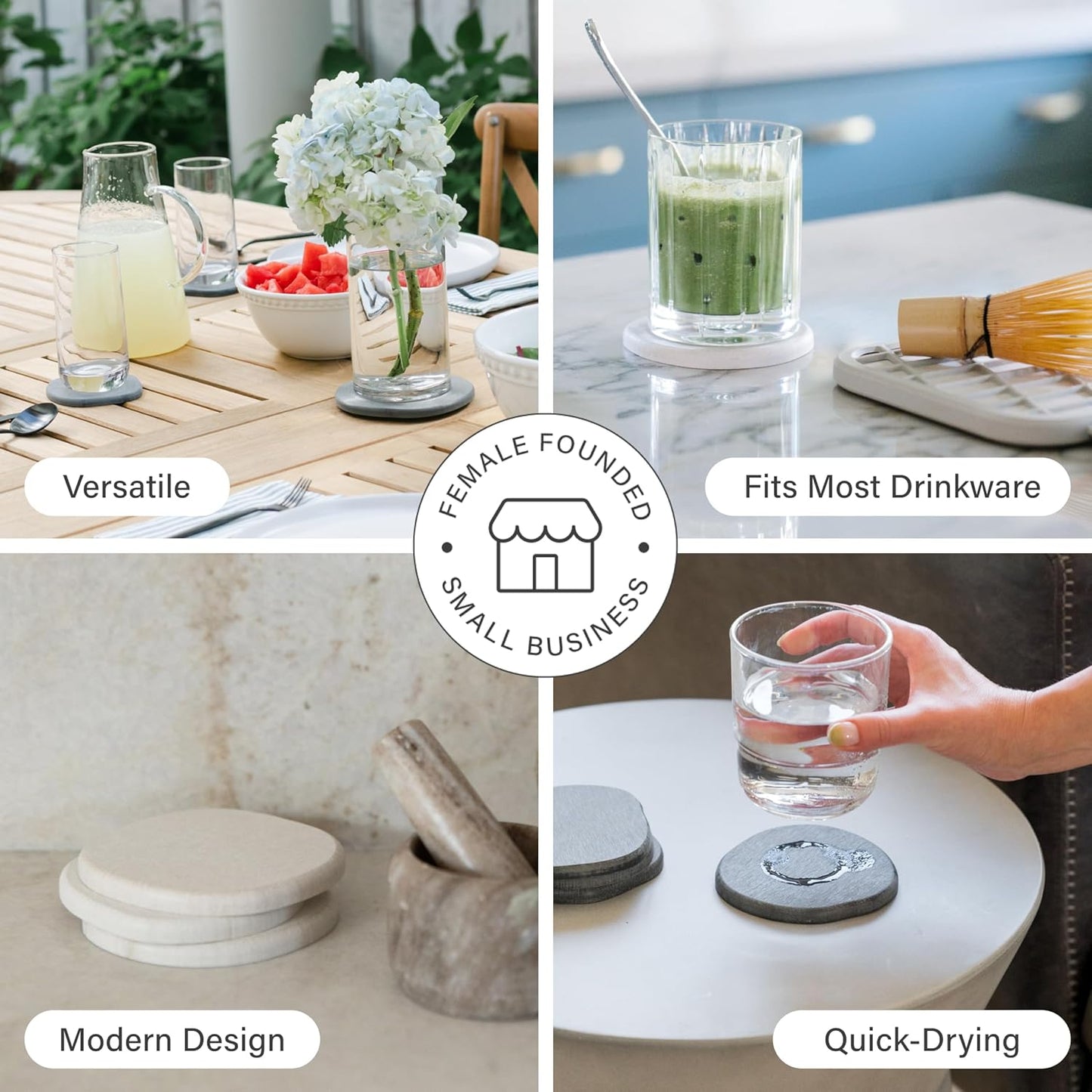 Dorai Home Stone Coaster Set – 4 Absorbent Diatomite Coasters for Instant Drying, Modern Design, Sandstone