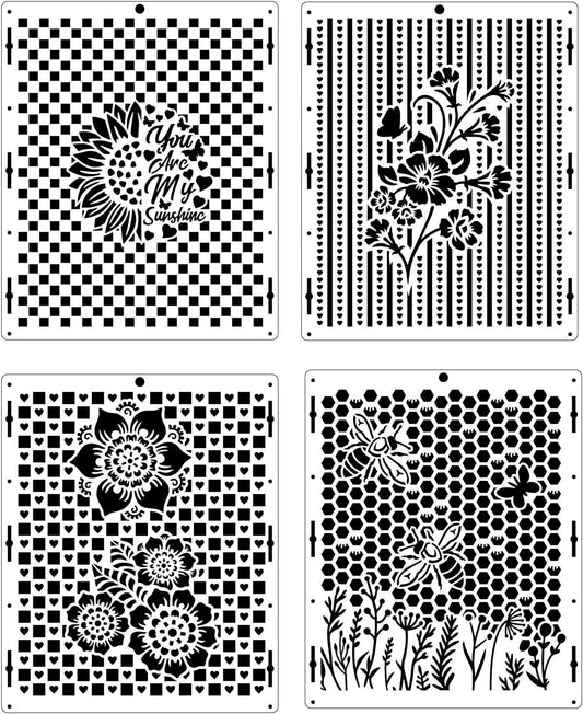4-Pack Reusable Stencil Set for Crafting, Painting, and DIY Projects – Durable, Versatile, and Easy-to-Use Stencils for Walls, Fabric, Wood, and More