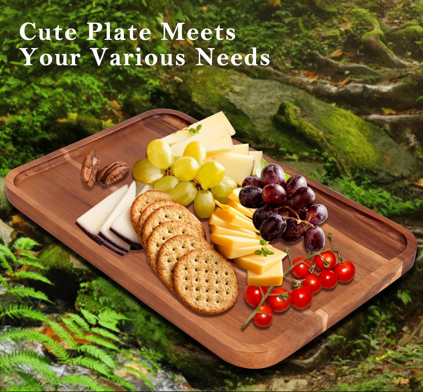 16" x 10" Rectangle Serving Trays Wooden Charcuterie Boards Rectangular Large Serving Platters for Cookie, Snack, Appetizer, Dessert, Party Food Dish Acacia Wood Kitchen Platter Tray Cheese Board