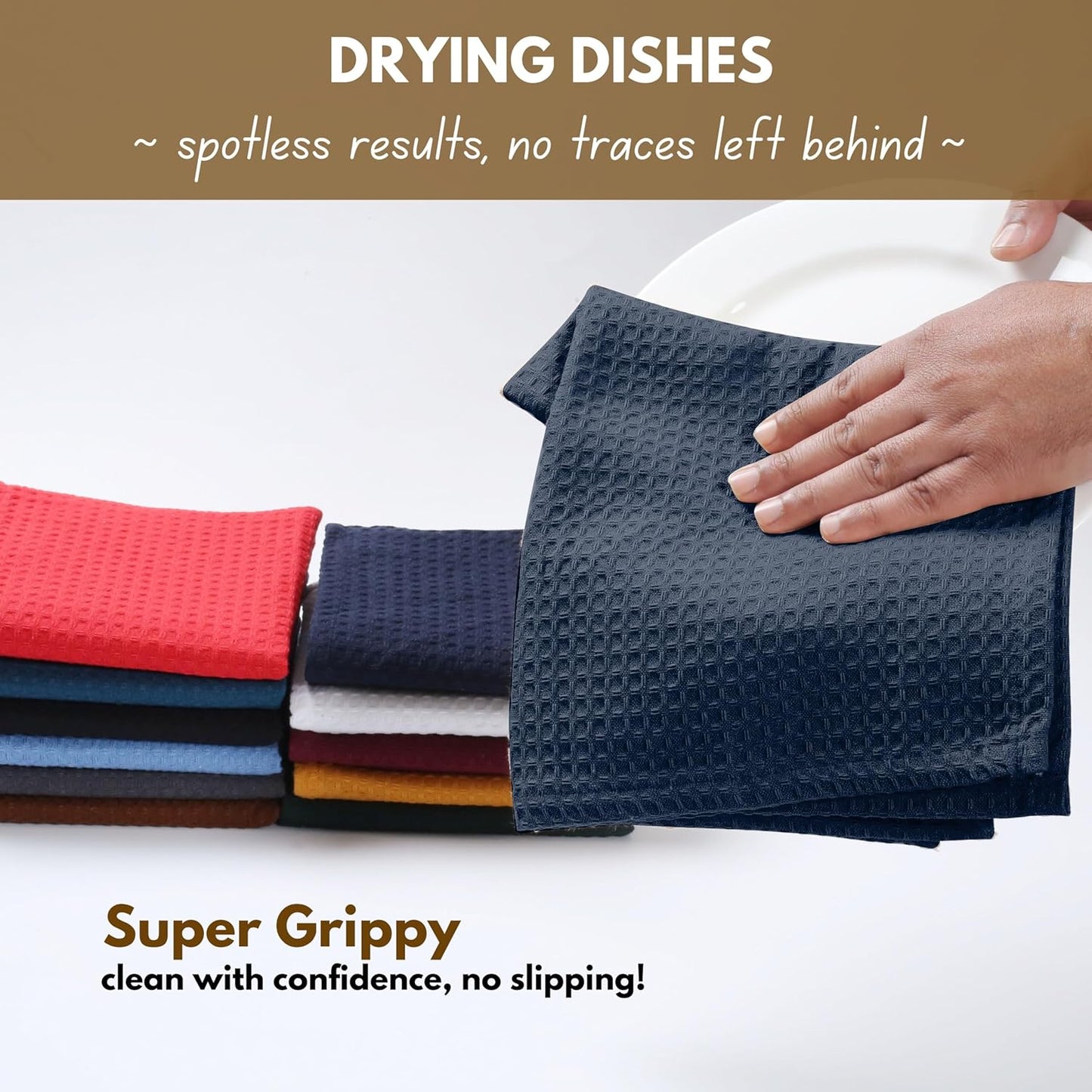 Native Fab 12 Pack Waffle Dish Cloths - 100% Cotton, Absorbent, Quick Drying, Reusable Towels for Cleaning, Cooking, Baking - Great for Home, Restaurants, Versatile Use - 12"x12" - Navy Blue