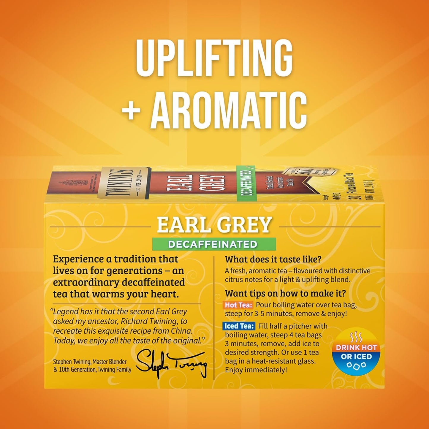 Twinings Decaffeinated Earl Grey Black Tea Individually Wrapped Bags, 20 Count (Pack of 6), Flavoured with Citrus and Bergamot, Enjoy Hot or Iced, 120 Teabags