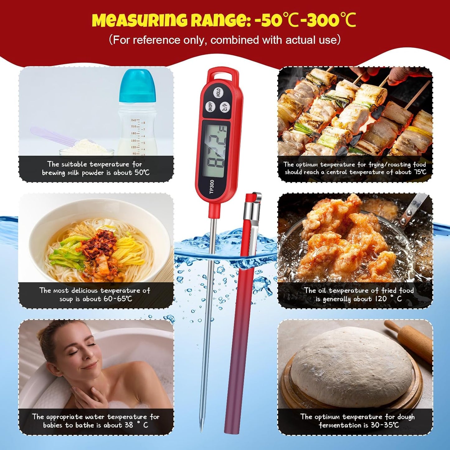 8 Pcs Meat Food Thermometer Food with Probe Water Liquid Instant Read Digital Thermometer Kitchen Cooking Supplies for Cooking BBQ Milk Yogurt (Red,Black,Pink,Blue)