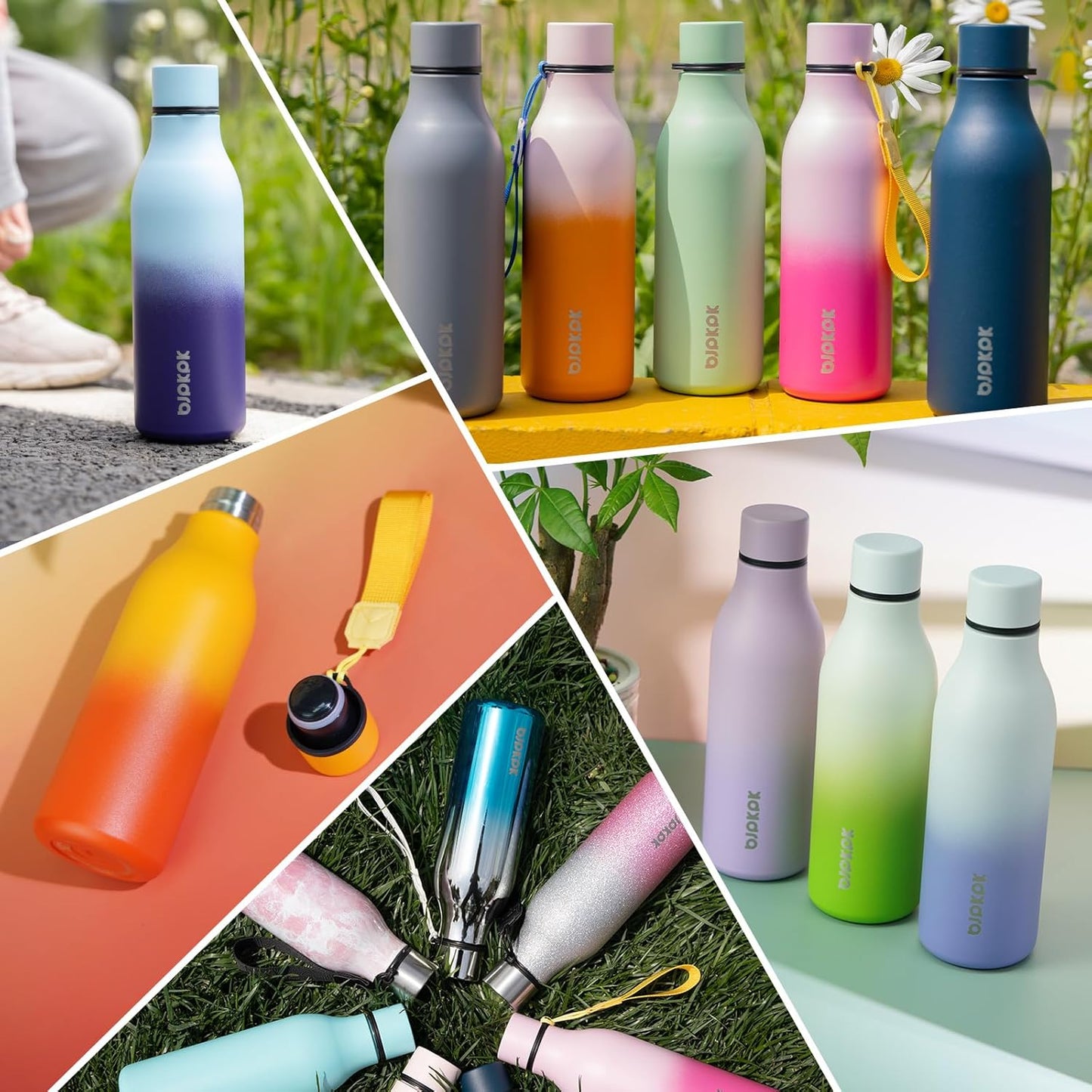 BJPKPK Insulated Water Bottles, 25 oz Stainless Steel Metal Water Bottle with Strap, BPA Free Leak Proof Thermos, Mugs, Flasks, Reusable Water Bottle for Sports & Travel, Sky