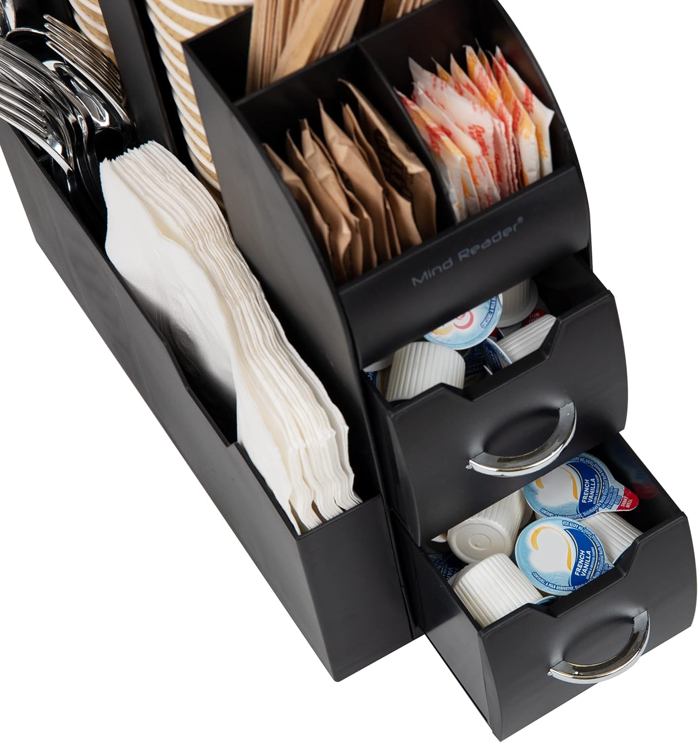 Mind Reader Single Serve Coffee Pod Drawer and Cup Condiment Set, 2 Pcs., 36 Pod Capacity, 5.35"L x 11.25"W x 11.15"H, Black