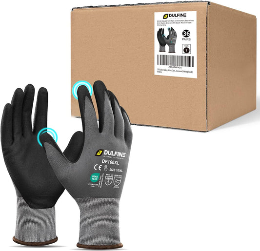 DULFINE Safety Work Gloves MicroFoam Nitrile Coated-36 Pairs Pack,Seamless Knit Nylon Glove with Black Micro-Foam Nitrile Grip,Ideal for General Purpose,Automotive,Home Improvement,Painting(X-Large)