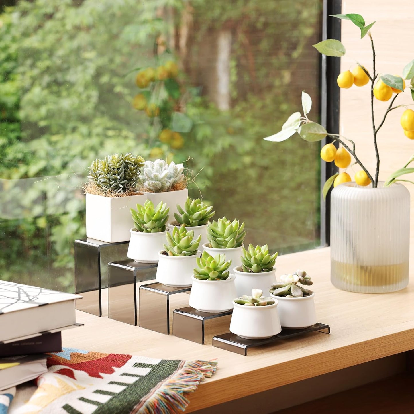 Goabroa Acrylic Display Risers,2 Sets 10 Pcs Rectangular Display Stands for Vendor Events, Acrylic Display Shelves for Figures, Cupcake, Wine Glass and Handbag display, Transparent Black