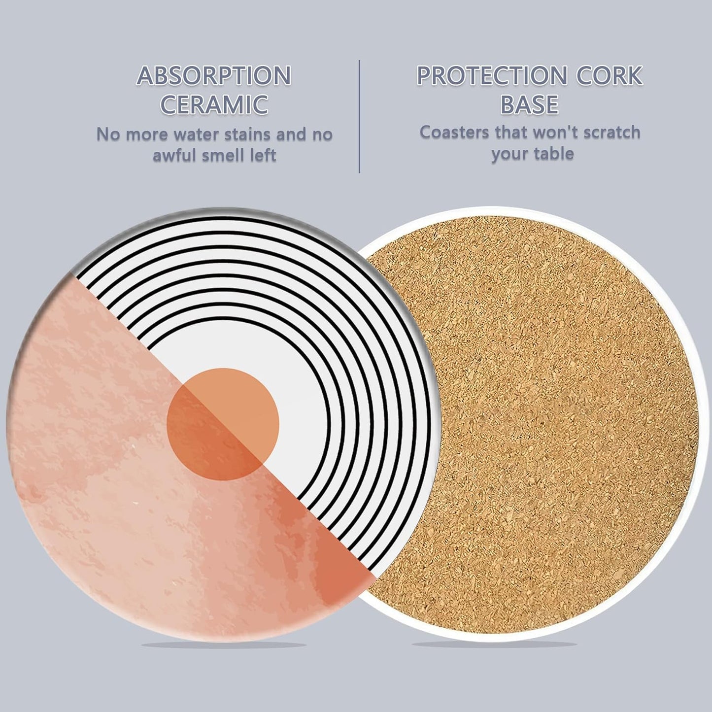 Table Coaster for Drinks Set of 6, Coral Watercolor Series Round Ceramic Coasters,with Cork Base and Metal Holder,Great Housewarming Birthday Gifts,Home Decor