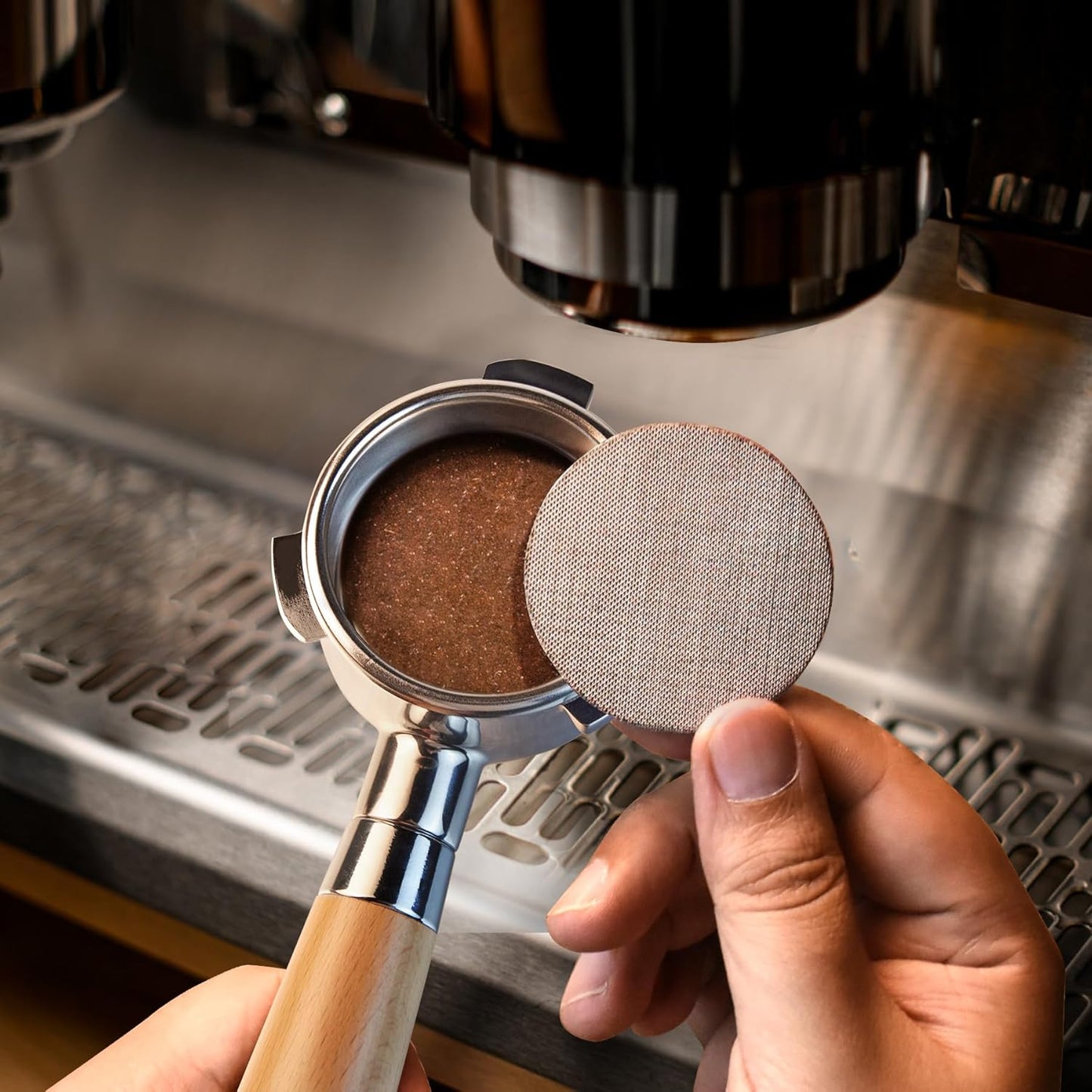 54 mm Bottomless Portafilter with Puck Screen, 3 Ears Espresso Portafilter Compatible with Breville Barista Express Machines,Stainless Steel Por tafilter and Maple Handle