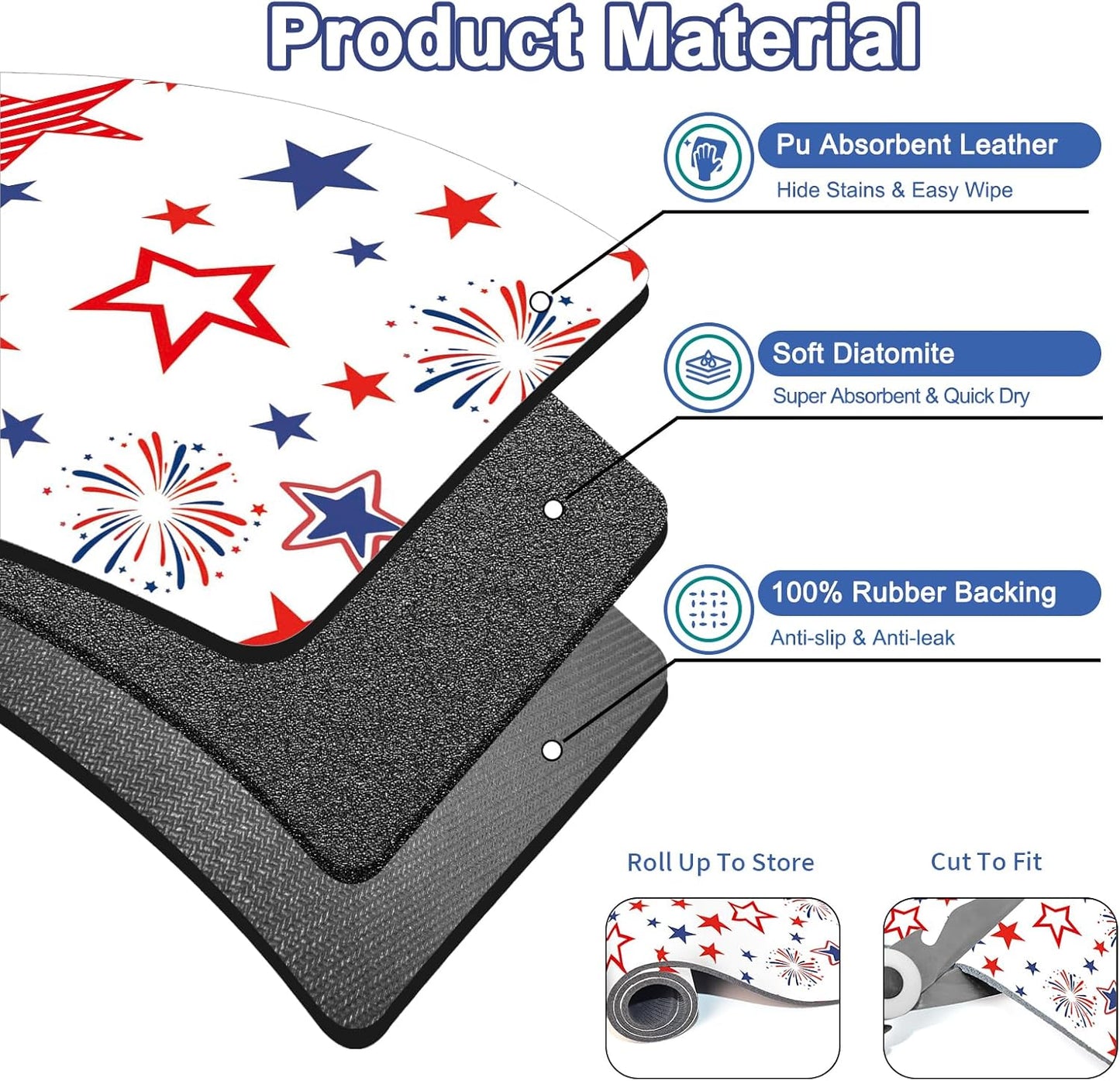 Dish Drying Mat 16" X 24", Super Absorbent & Cuttable Coffee Mats for Countertop, Kitchen Counter Mat Fits Under Coffee Maker or Machine, Hide Stain Drying Pad for Dish Drying Rack, W Stars Freworks