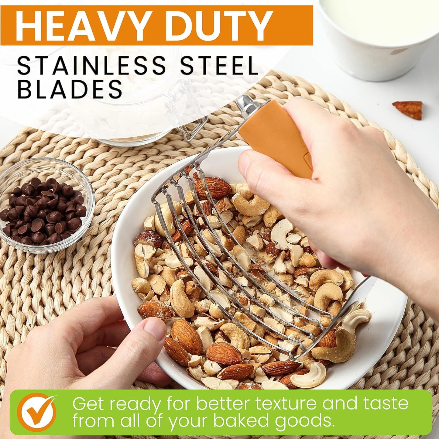 Spring Chef Large Dough Blender For Baking, Professional Dough Cutter Tool, Stainless Steel Puff Pastry Cutter Tool with Sharp Blades, Manual Pastry Blender for Easy Mixing - Dishwasher Safe - Mango