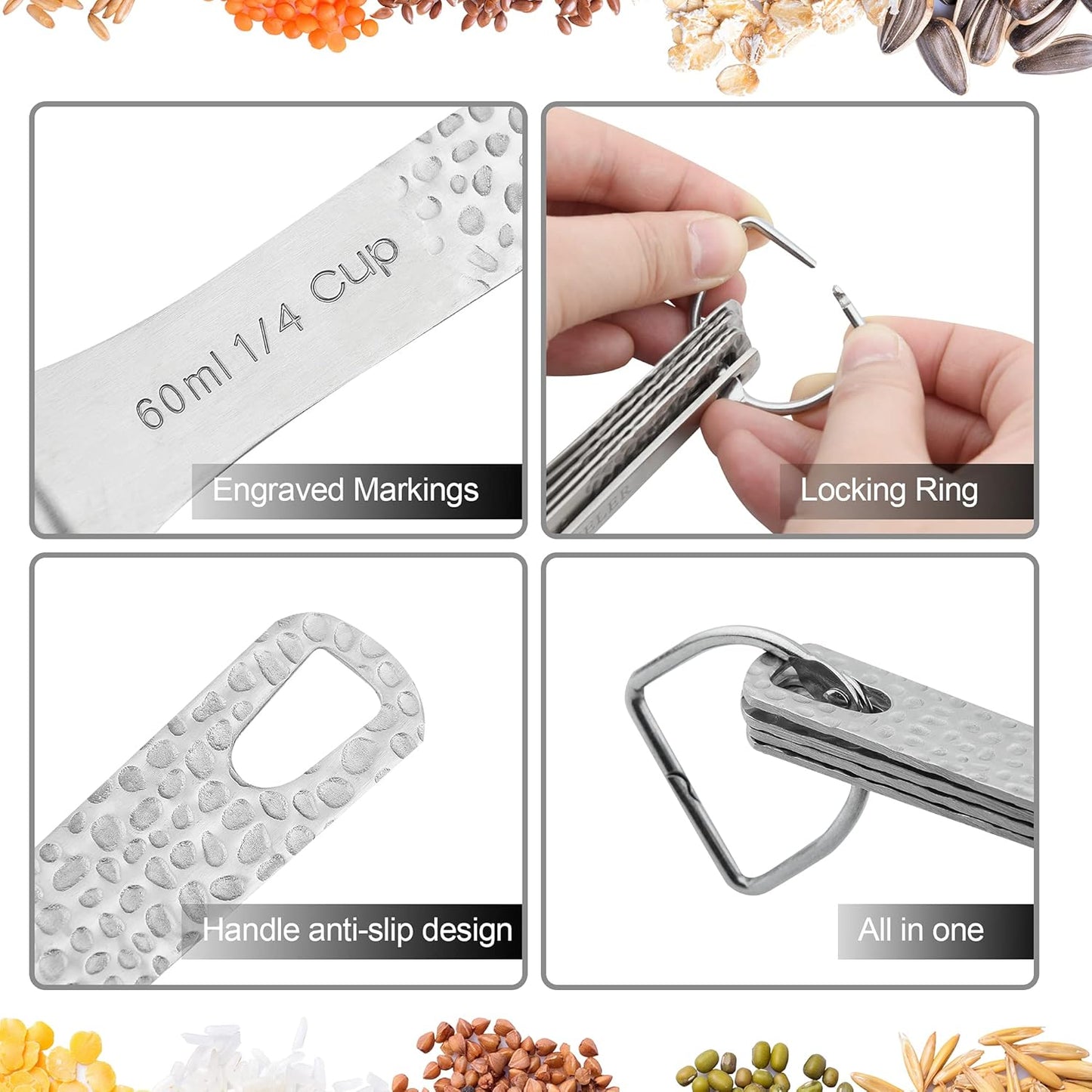 Measuring Cups and Spoons Set 14, 18/8 Stainless Steel Measuring Cups and Spoons Set for Baking & Kitchen, Metric & US Metal 6 Measuring Cups and 7 Measuring Spoons with 1 Leveler