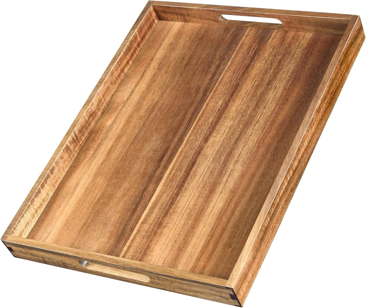 Acacia Wood Serving Tray with Handles（17 Inch） – Decorative Wooden Tray for Breakfast in Bed, Kitchen, or Serving on Couch, Coffee Table, Ottoman for Living Room, and More