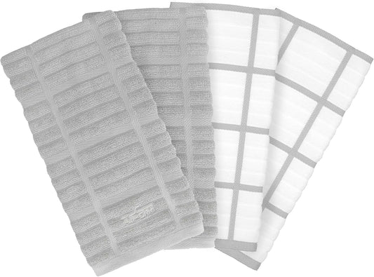 All-Clad Solid & Coordinate Kitchen Towels: Highly Absorbent, Super Soft Long Lasting 100% Cotton, 17" x 30" Tea Towels for Cleaning & Drying Dishes, Pans, Glassware, Countertops, 4-Pack, Titanium