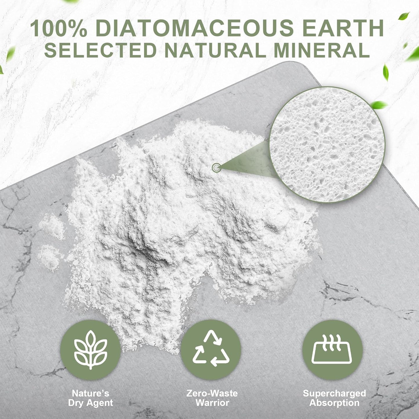 Large Stone Drying Mat for Kitchen Counter, 24" × 16" Diatomite Dish Drying Mat, Quick Dry Stone Mats, Ultra Absorbent Natural Diatomaceous Earth Mats for Dished, Bottles, Grey Marble