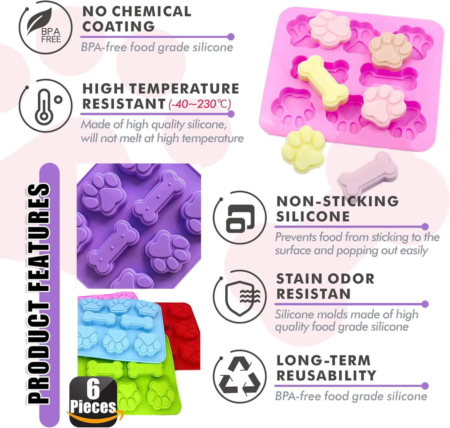 RUGVOMEM Set of 8 Silicone Dog Treat Molds, 3 Pieces 2 in 1 Dog Paw and Bone Shaped Molds & 5 Pieces Bone Cookie Cutter