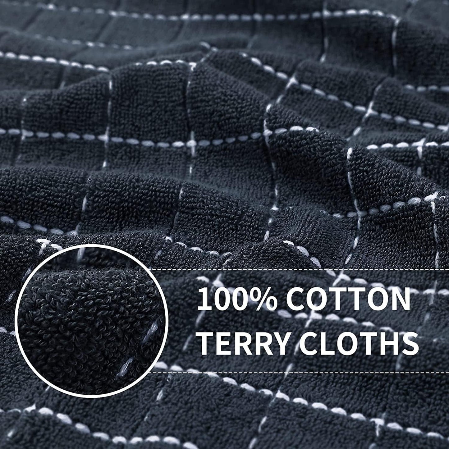 Homaxy 100% Cotton Terry Kitchen Towels(Dark Grey, 13 x 28 inches), Checkered Designed, Soft and Super Absorbent Dish Towels, 8 Pack