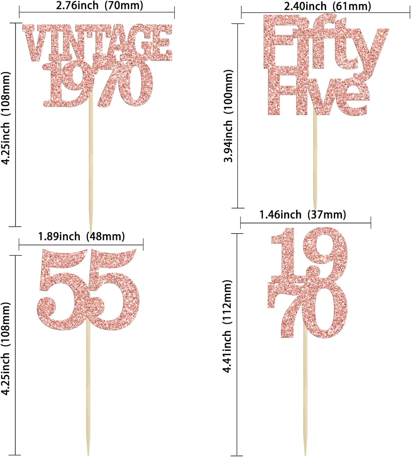 Gyufise 24Pcs 55th Birthday Cupcake Toppers Glitter Cheers to 55 Fabulous Fifty Five Vintage 1970 Cupcake Picks 55th Birthday Wedding Anniversary Party Cake Decorations Supplies Rose Gold