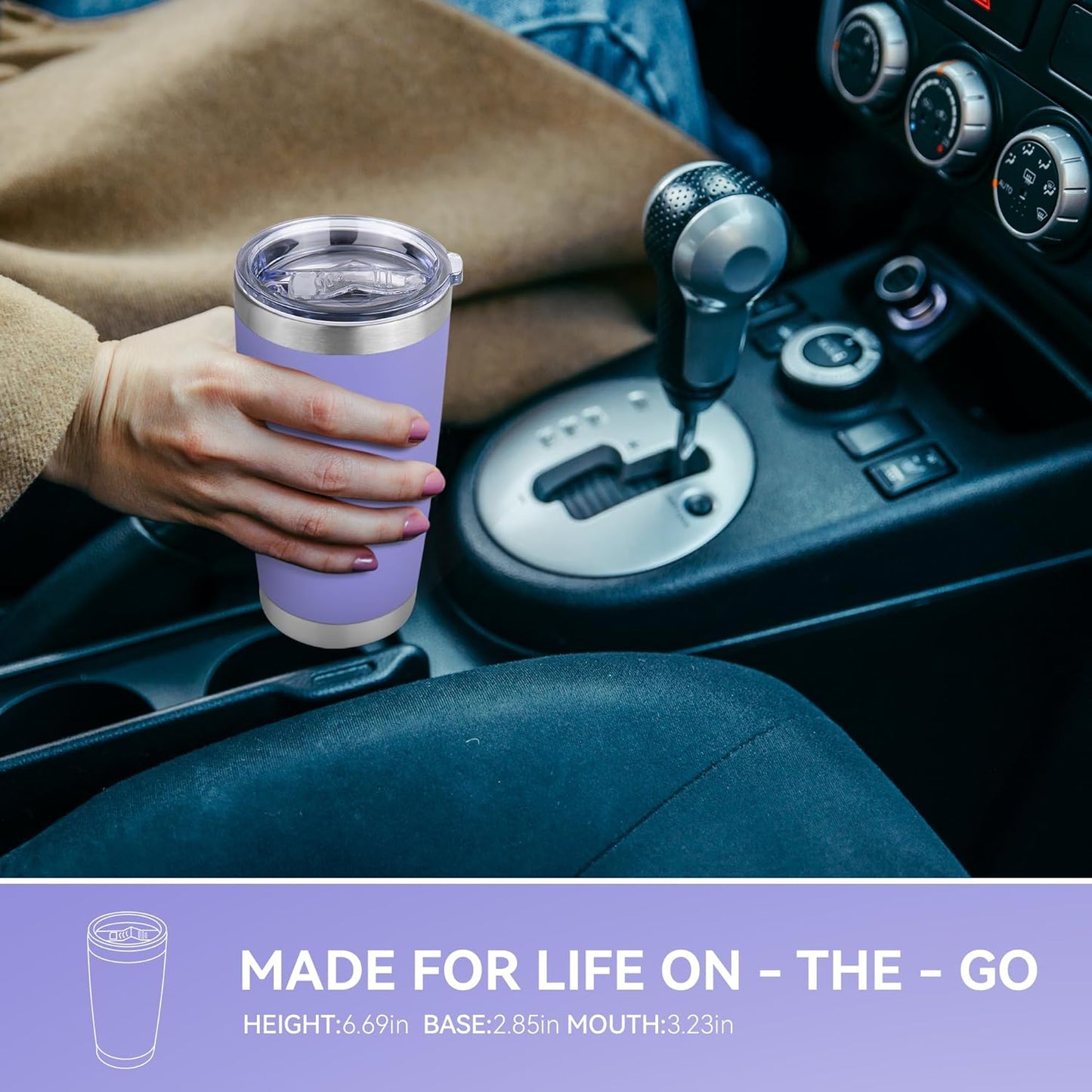20 oz Tumbler Stainless Steel Tumblers Bulk with Lid Double Wall Insulated Coffee Tumbler Cups for Hot & Cold Drinks Powder Coated Travel Coffee Tumbler Mug Metal (Lavender, 1 pack)