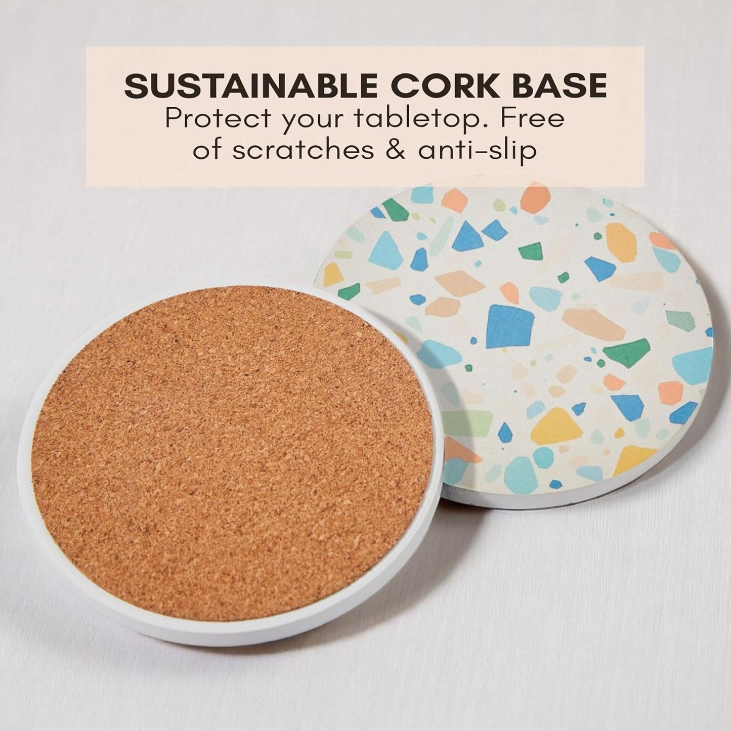 Absorbent Coaster Set of 6 with Holder, Drink Coasters for Coffee Table, Kitchen, Home Decor, Cute Ceramic Round Coasters, Alternative to Silicone, Cork or Glass Coaster (Color Pop)