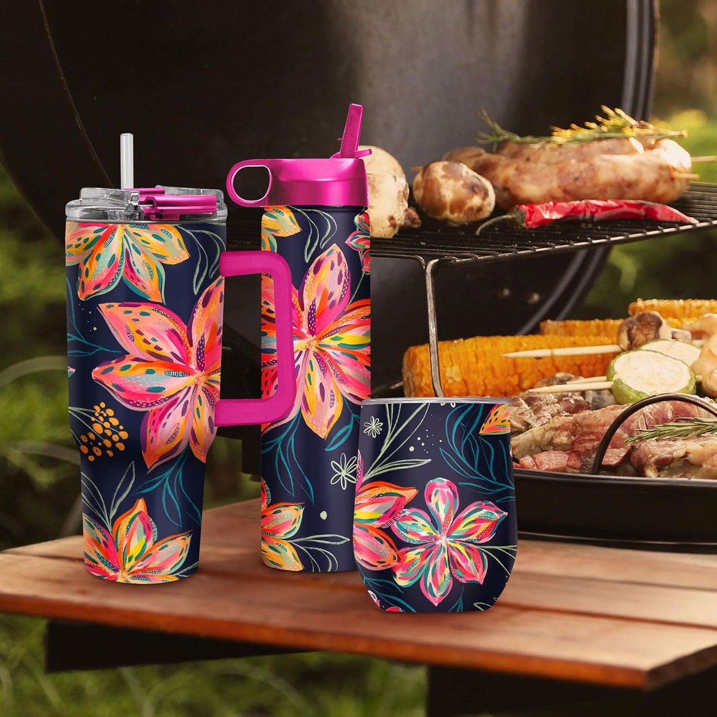 RainCaper 18/8 Stainless Steel Insulated Water Tumbler with Straw | 30oz, BPA-Free, Double Wall for Hot & Cold | Travel-Friendly, Cup Holder Ready (EttaVee Bold Flowers)