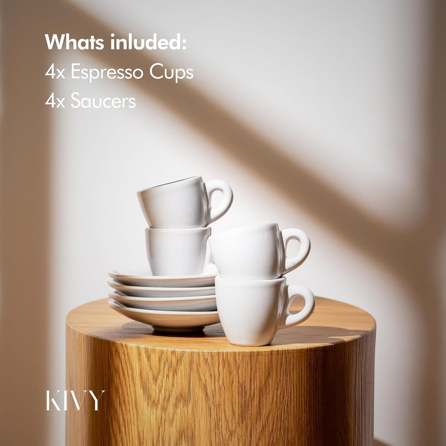 KIVY Stoneware Espresso Cups, 4-Piece Set - Italian Design, Thick-Walled, 3 oz, Microwave & Dishwasher Safe