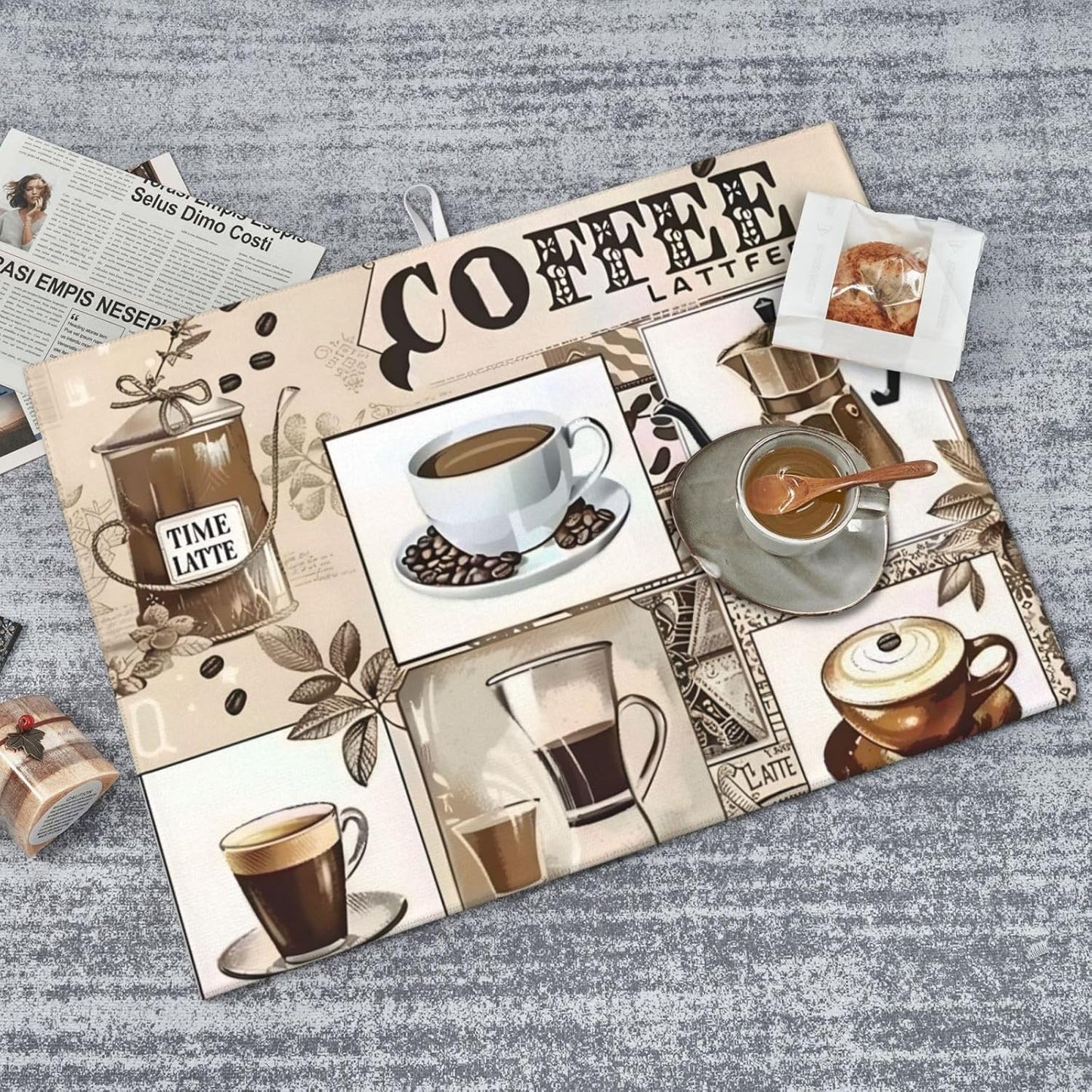 Coffee Dish Drying Mat, Highly Absorbent Microfiber Kitchen Counter Pad Reusable Washable, 18*24"