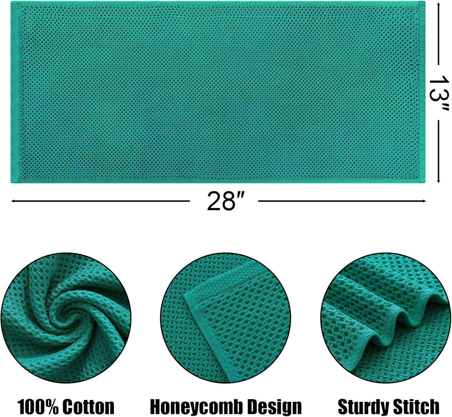 Kitinjoy 100% Cotton Waffle Weave Kitchen Towels, 4-Pack Super Soft and Absorbent Dish Towels for Drying Dishes, Kitchen Hand Towels, 13 in x 28 in, Teal