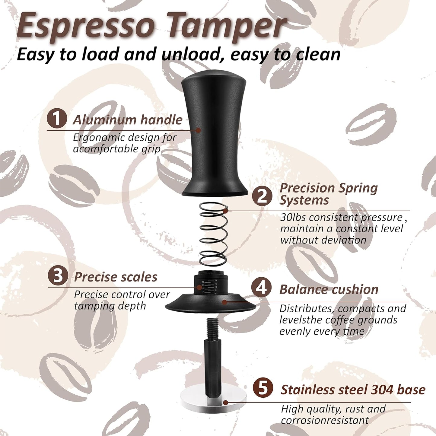 51mm Espresso Tamper with Precise Scales, Adjustable Constant Pressure Coffee Tamper for Espresso Machine, Spring-Loaded Auto-Return Espresso Accessories for Home Commercial Espresso Brewing