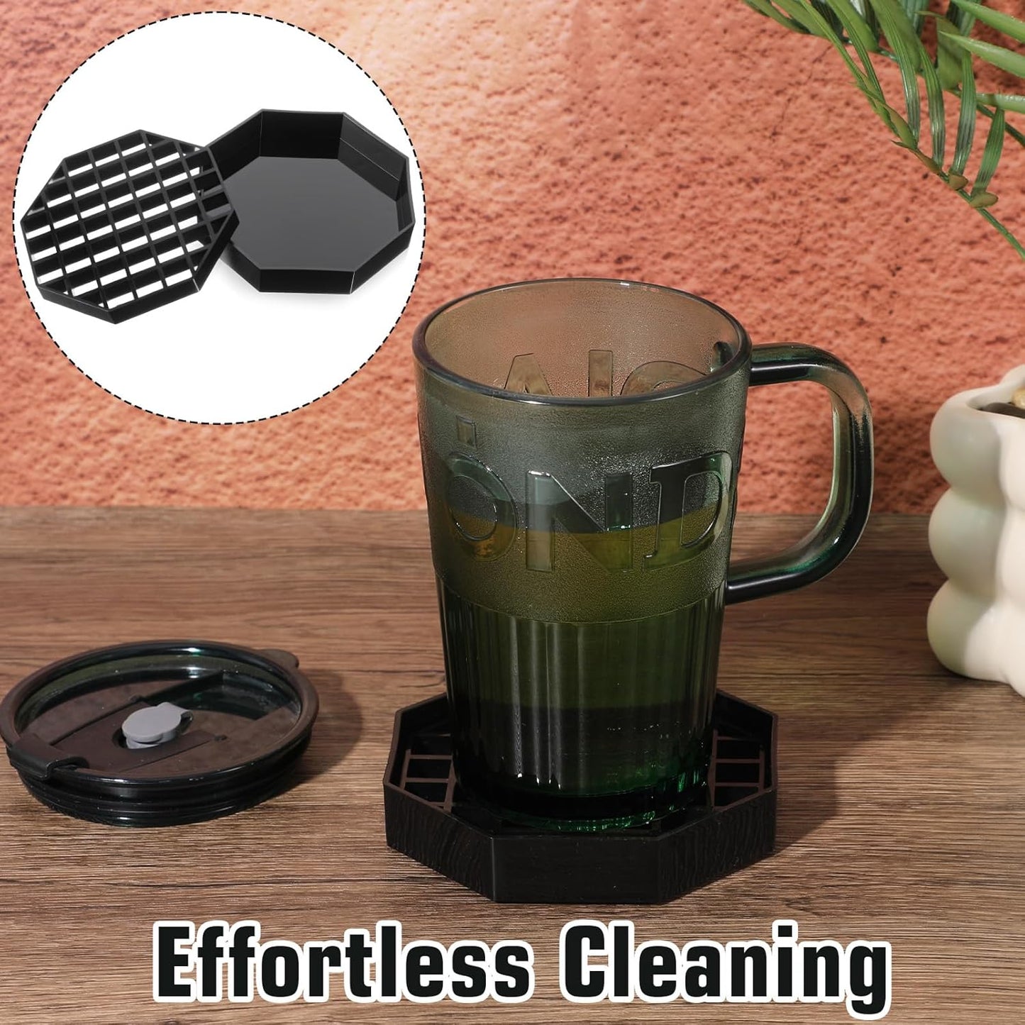 8 Pcs Coffee Drip Tray Black Plastic Octagon Coffee Countertop Drip Coaster with Honeycomb Grid for Drink Tea Wine Beverage Dispenser (4 Inch)