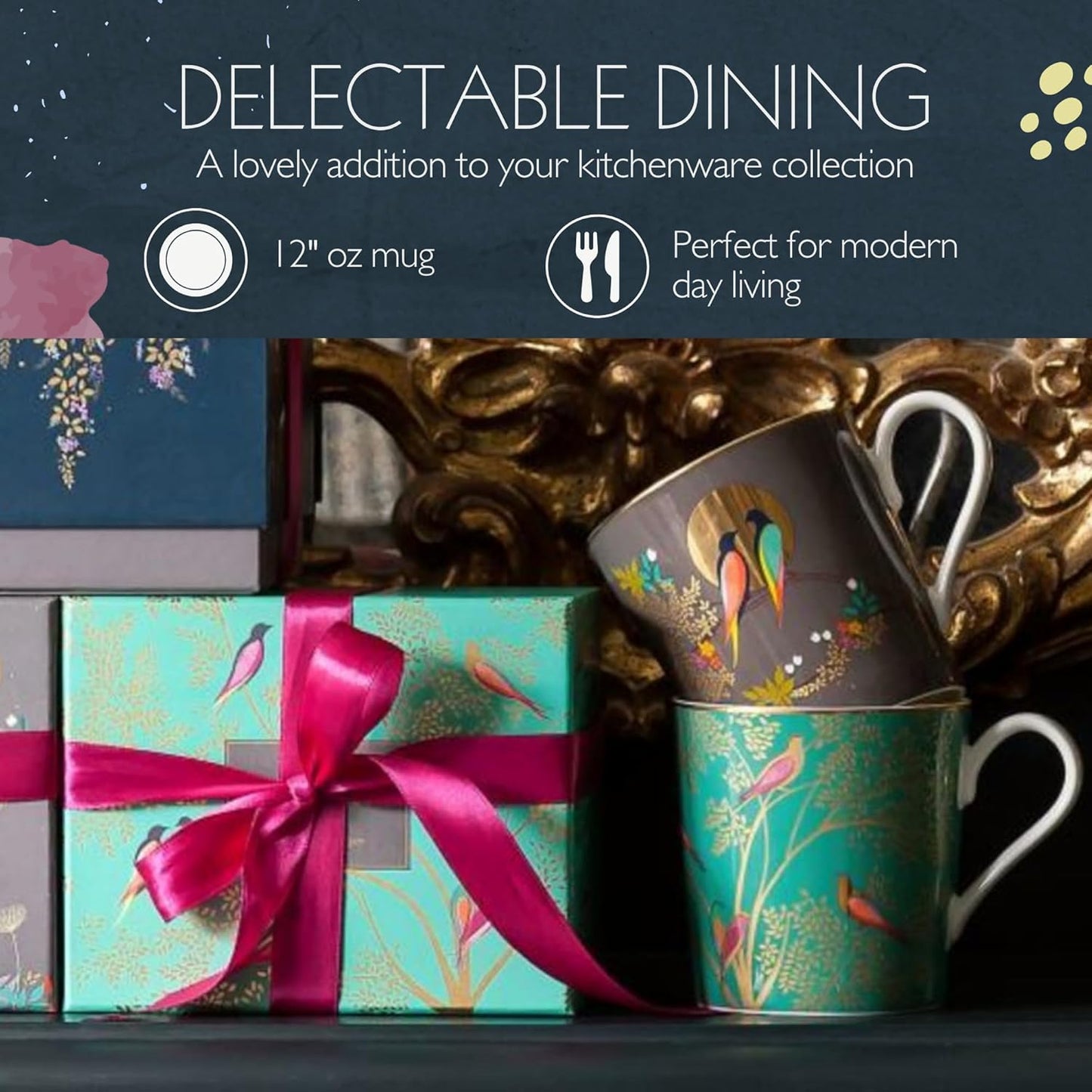 Portmeirion Sara Miller Chelsea 12oz Tea Cup, Emerald Green - Fine China Coffee Mug with Hummingbird Motif - Elegant Tea Party Cup for Afternoon Tea Moments - Great Gift for Her/Mother