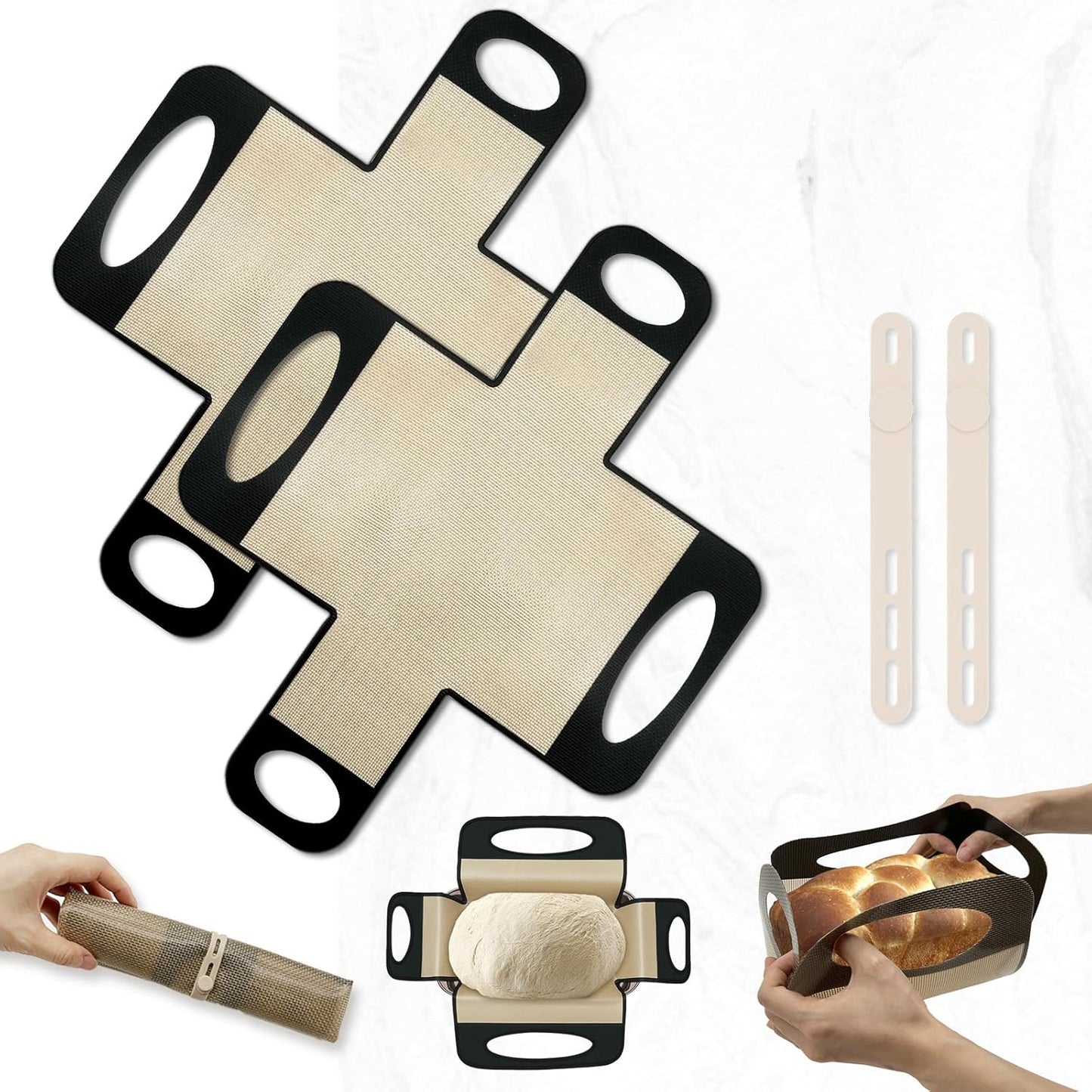 2 Pack Silicone Bread Loaf Pan Liners with Handles, Non-Stick& Easy Clean Baking Sling for 9x5 or 1.5lb Pans, Reusable Silicone Bread Sling with Storage Straps