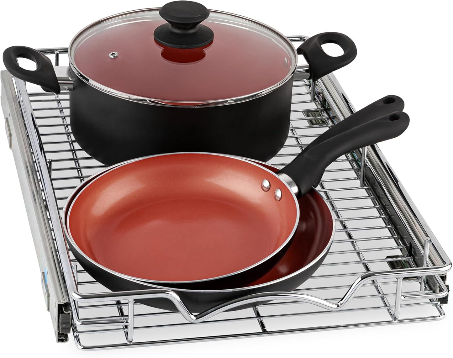 HOLD N' STORAGE Pull Out Cabinet Organizer, Heavy Duty-w/Lifetime Limited Warranty -11”W x 17”D-Requires At Least 12-1/4” Cabinet Opening, Steel Metal Cabinet Drawers Slide Out, Chrome Finish