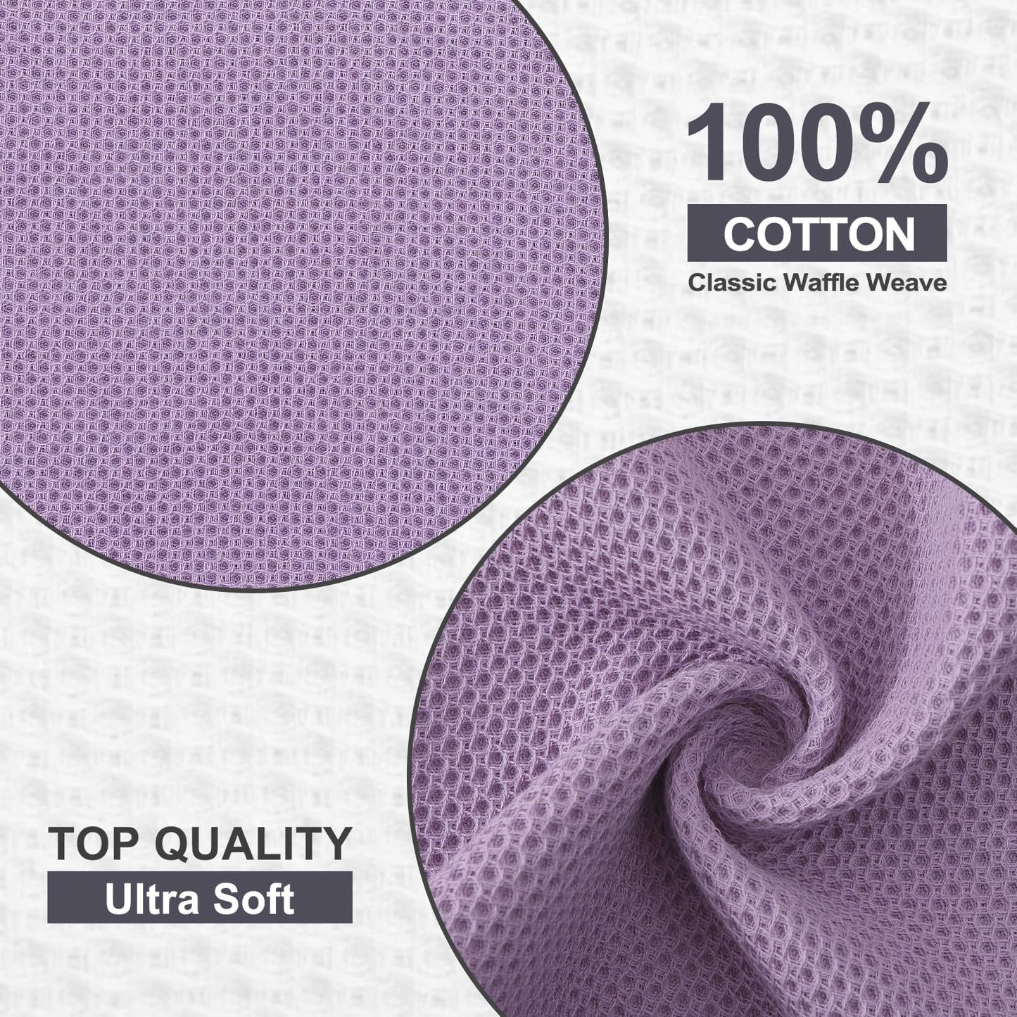 Kitinjoy 100% Cotton Kitchen Dish Cloths, 8 Pack Waffle Weave Ultra Soft Absorbent Dish Towels for Drying Dishes Quick Drying Kitchen Towels Dish Rags, 12 X 12 Inches, Lavender