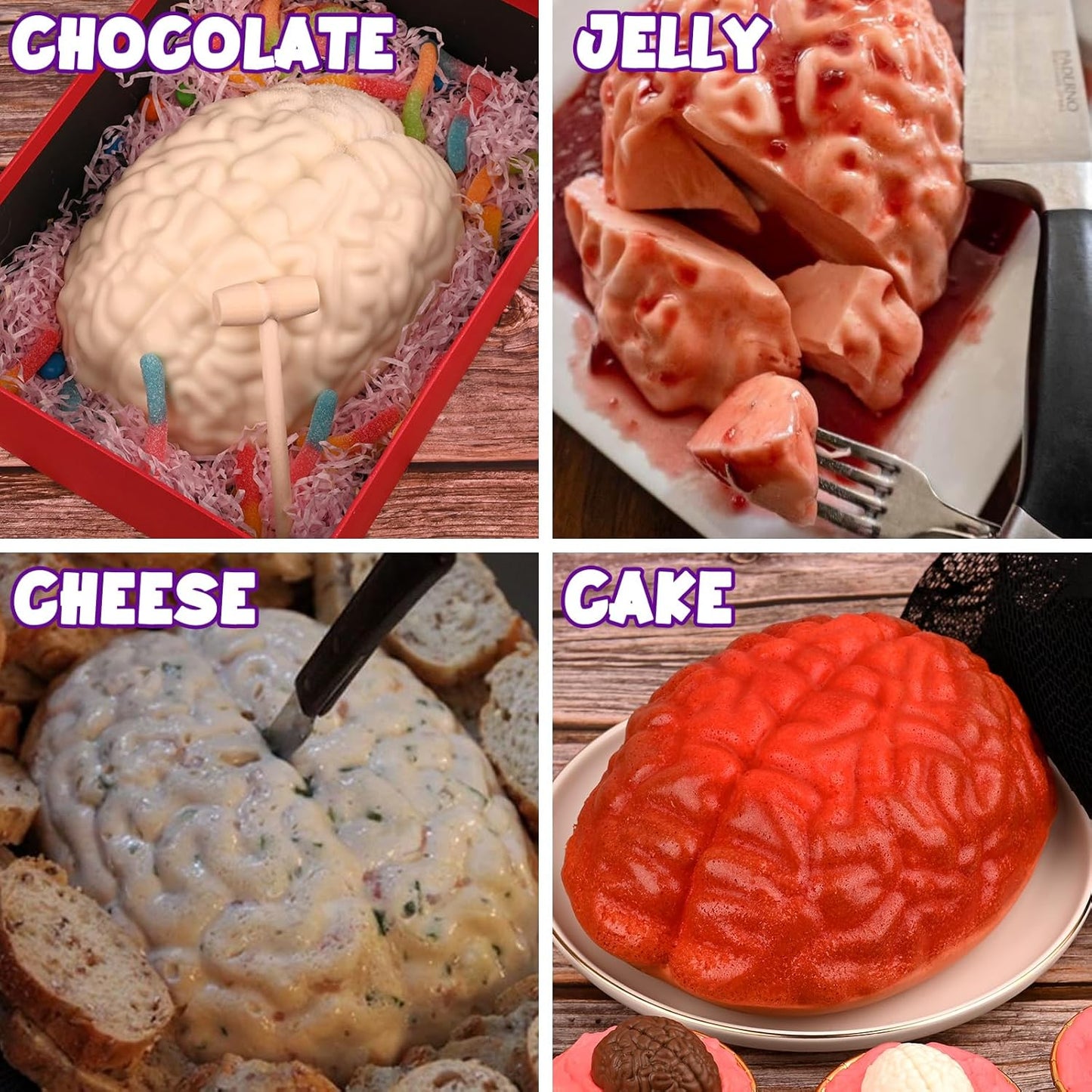 Sakolla Silicone Brain Molds, 2 PCS Halloween Realistic Human Brain Baking Molds for Chocolate Bomb, Jelly, Cake, Gelatin, Candle and Resin