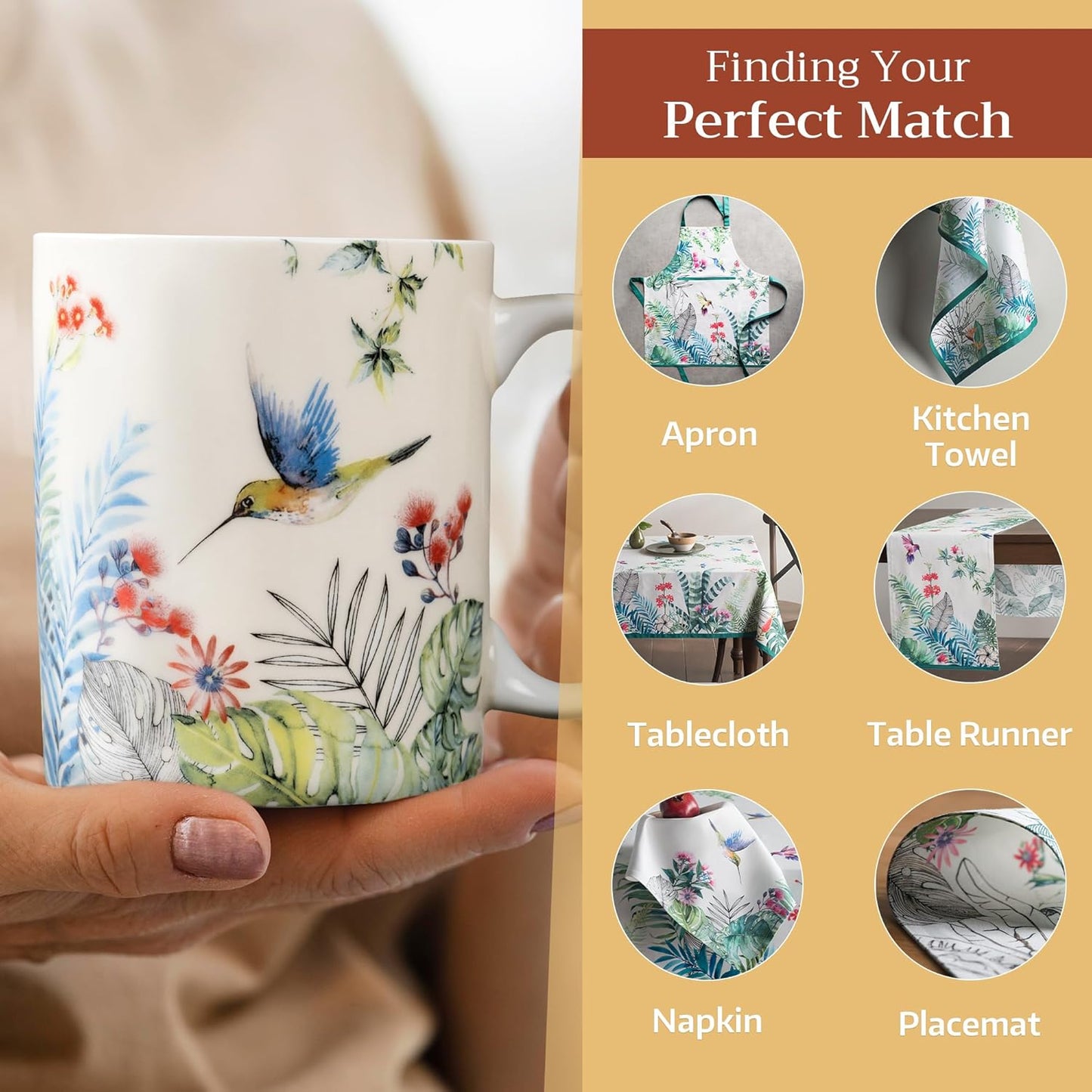 Maison d' Hermine Coffee Mug with Handles Fine Bone China Mugs Pack of One Tea Cups for Hot Beverages Cappuccino Latte Home Restaurant Office Perfect for Gift (Tropiques - Colibris, 15 Ounce)