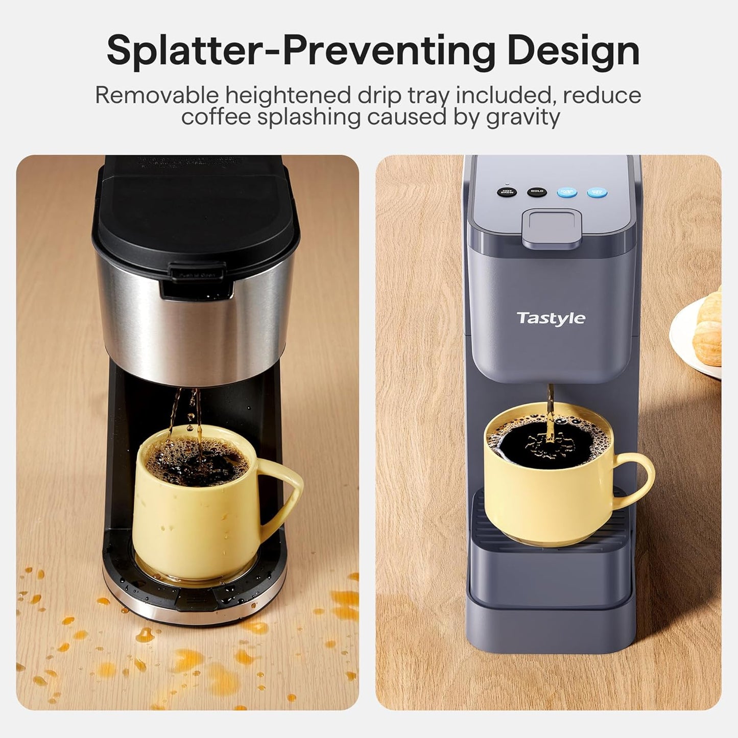 Single Serve Coffee Maker for K Cup, Ground and Tea, Hot and Iced Coffee Machines with Bold Setting, 6 to 16 Oz Brew Sizes, Compact for Small Spaces, Gray (2.0 Version)