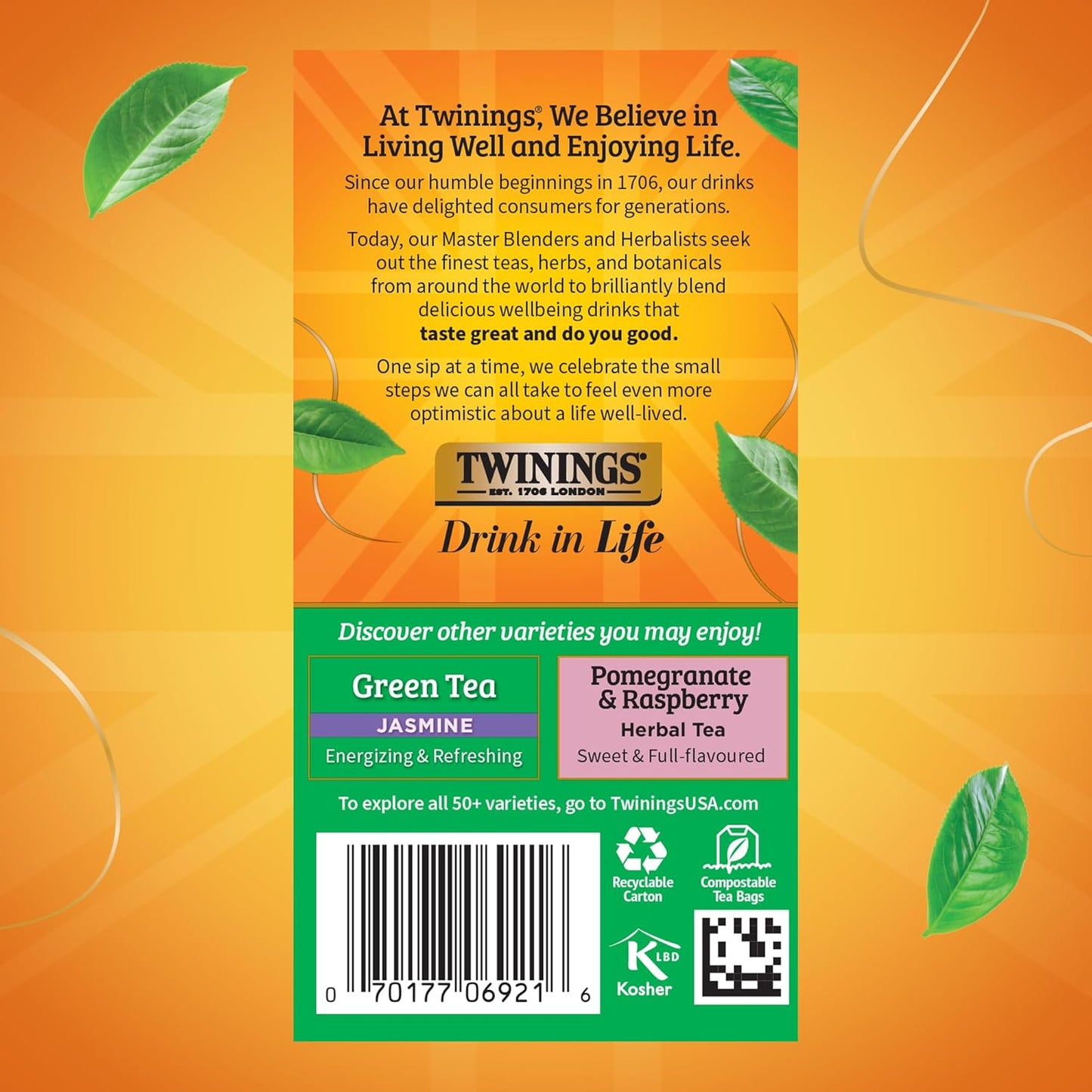 Twinings Green Tea with Pomegranate, Raspberry, & Strawberry Individually Wrapped Bags, 20 Count (Pack of 6), Caffeinated, Enjoy Hot or Iced, 120 Teabags