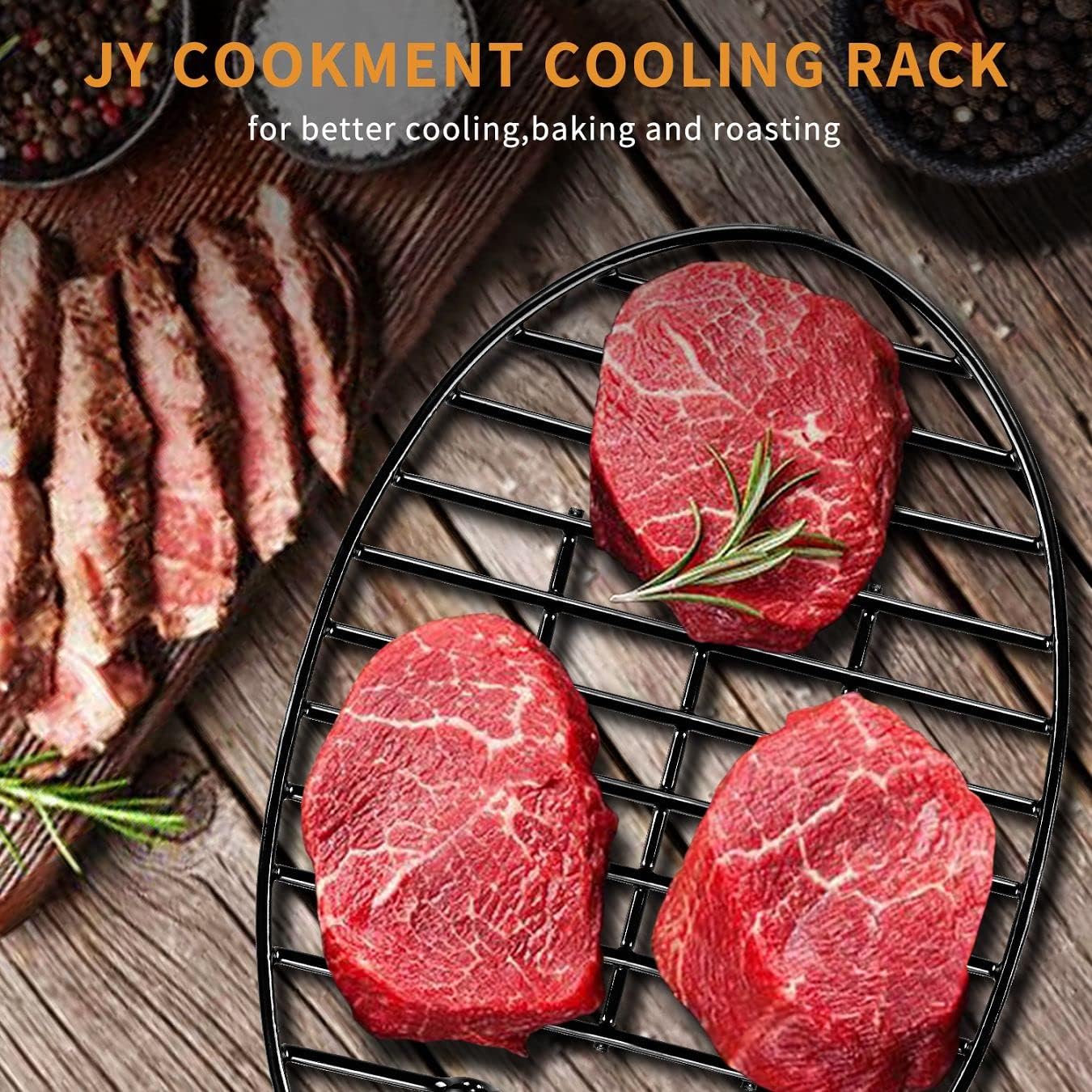 JY COOKMENT Roasting Rack with Integrated Feet, Cooling Drying Rack With Enameled Coating, PTFE Free, Great for Cooking, Roasting, Drying, Grilling, Dishwasher Safe (12.5"x8.5")