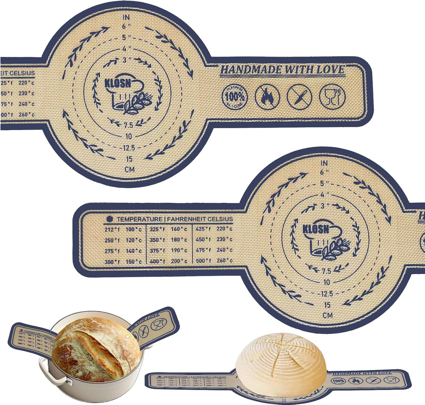 Silicone Bread Sling for Dutch Oven, 2 Pack (8" Round) – Non-Stick & 500°F Heat Resistant Sourdough Mat, Easy to Clean, Reusable Food-Grade Sourdough Slings – Fits 5 qt and up Dutch Ovens