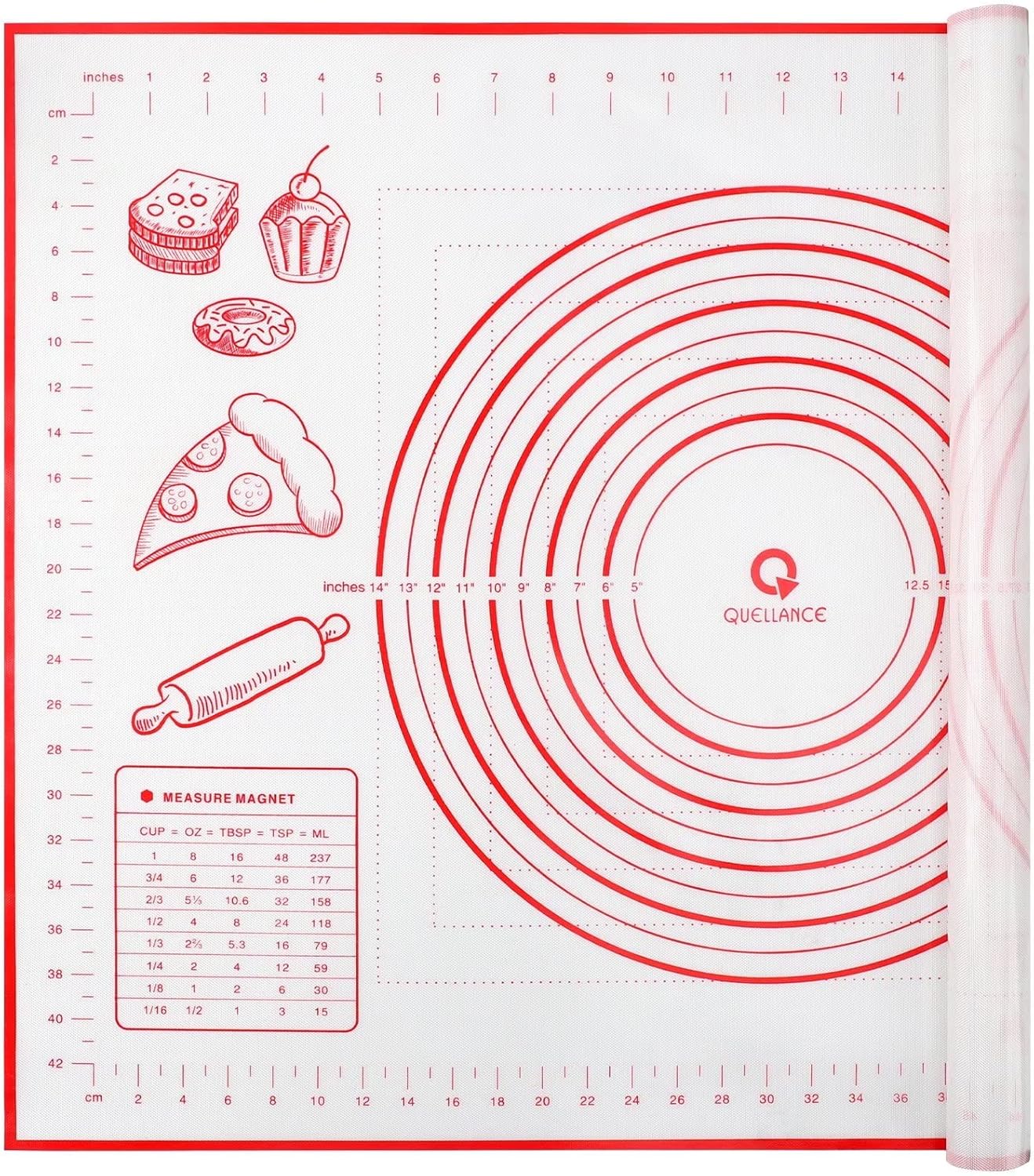 Silicone Baking Mat with Measurements, Pastry Mat for Rolling Out Dough, Kitchen Counter Mat, Red, 20" x 28", Fondant Mat/Oven Liner Mat