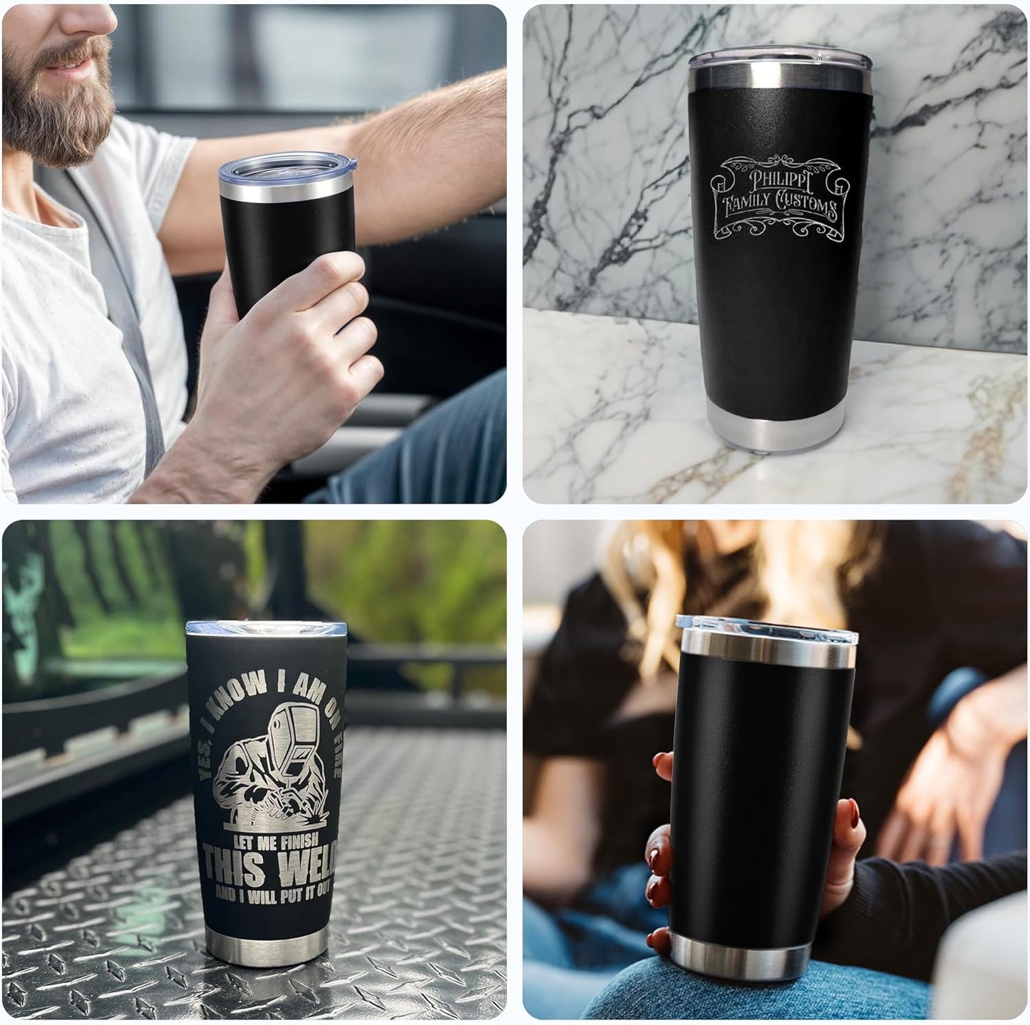 OMTech 20oz Tumblers Bulk, 12pc Stainless Steel Tumbler Set with Lid & Straw, Double Wall Vacuum Insulated Mug for Laser Engraver, Travel Coffee Mug for Hot & Cold Drinks, Black Powder Coated Cup