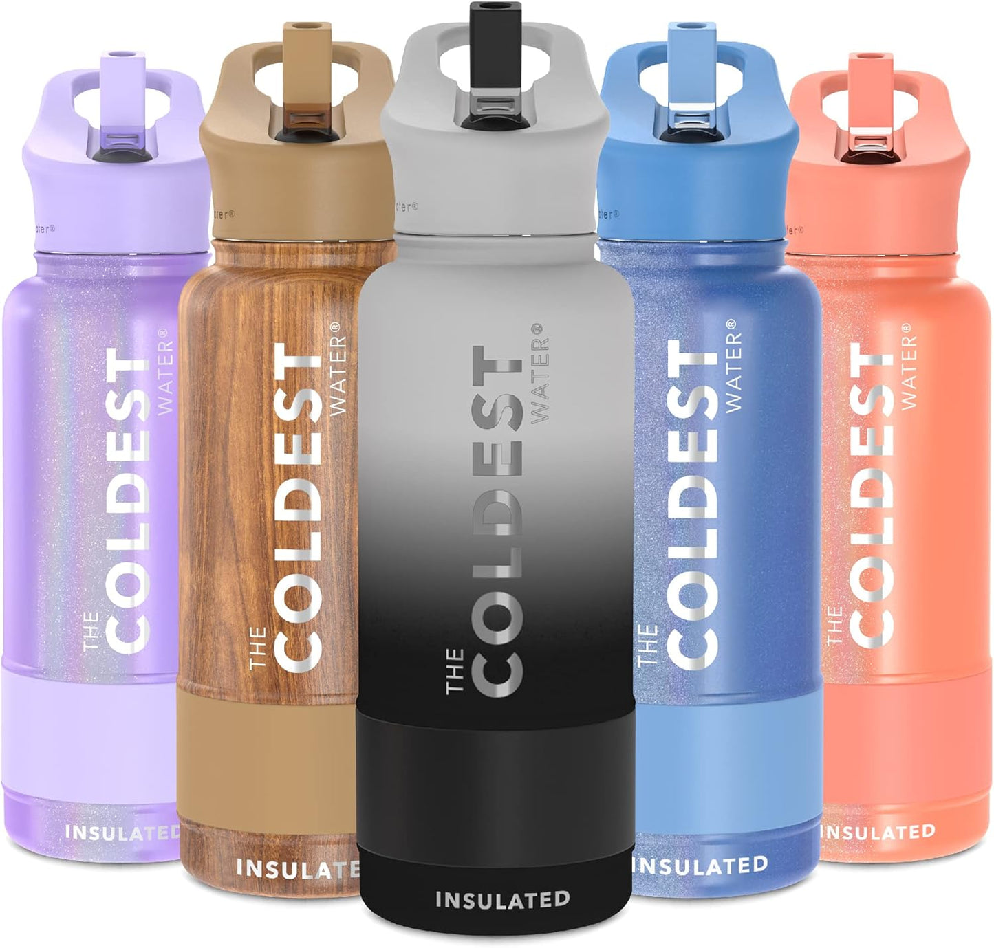Coldest Insulated Water Bottle with Straw Lid - Stainless Steel Metal Insulated Bottle for Men & Women (Hyperspace White, 32 oz)