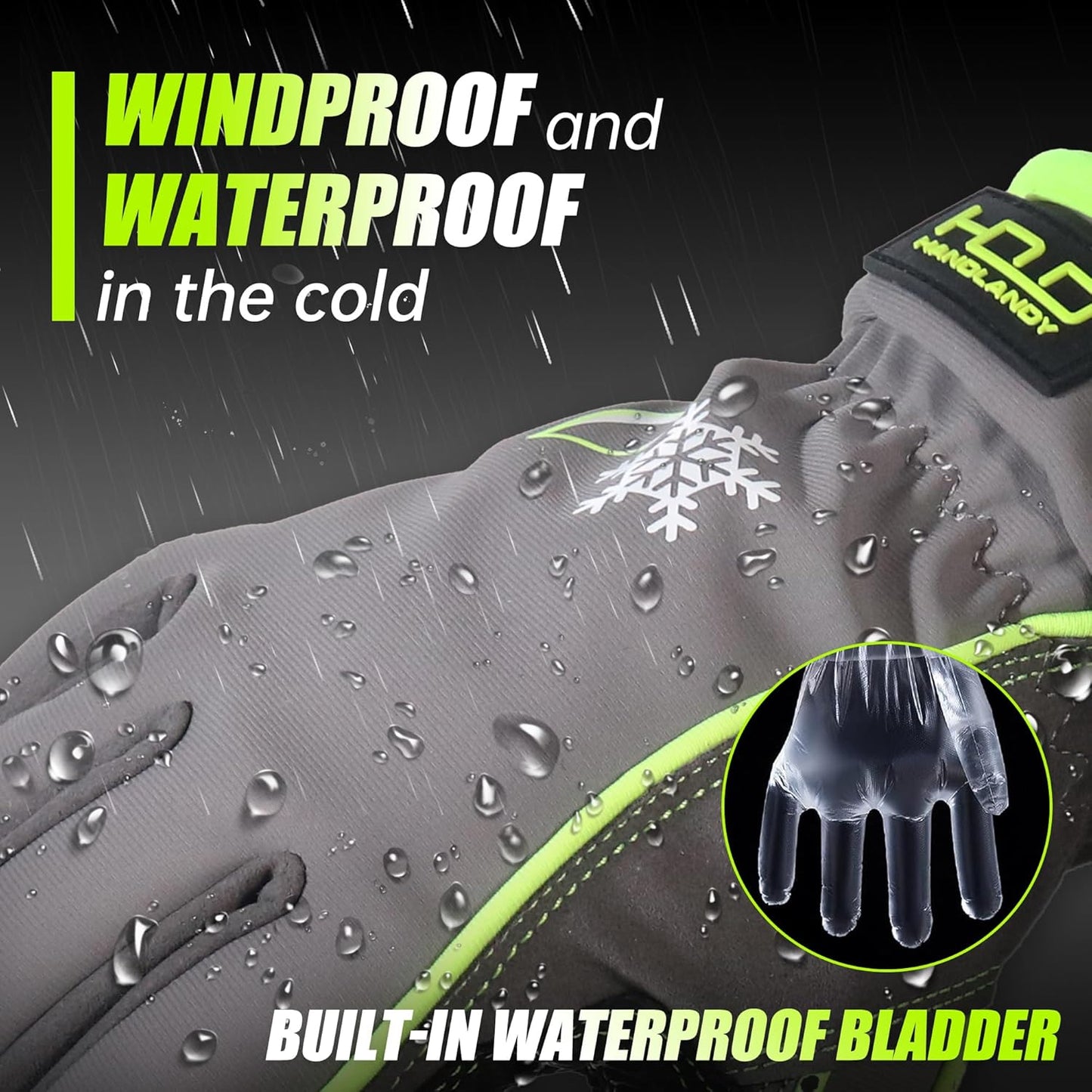 HANDLANDY Waterproof Insulated Work Gloves, 3M Thinsulate Thermal Winter Gloves for Men Women Touch Screen, Warm Ski Snowboard Cold Weather Gloves (Green-men Size, Small)