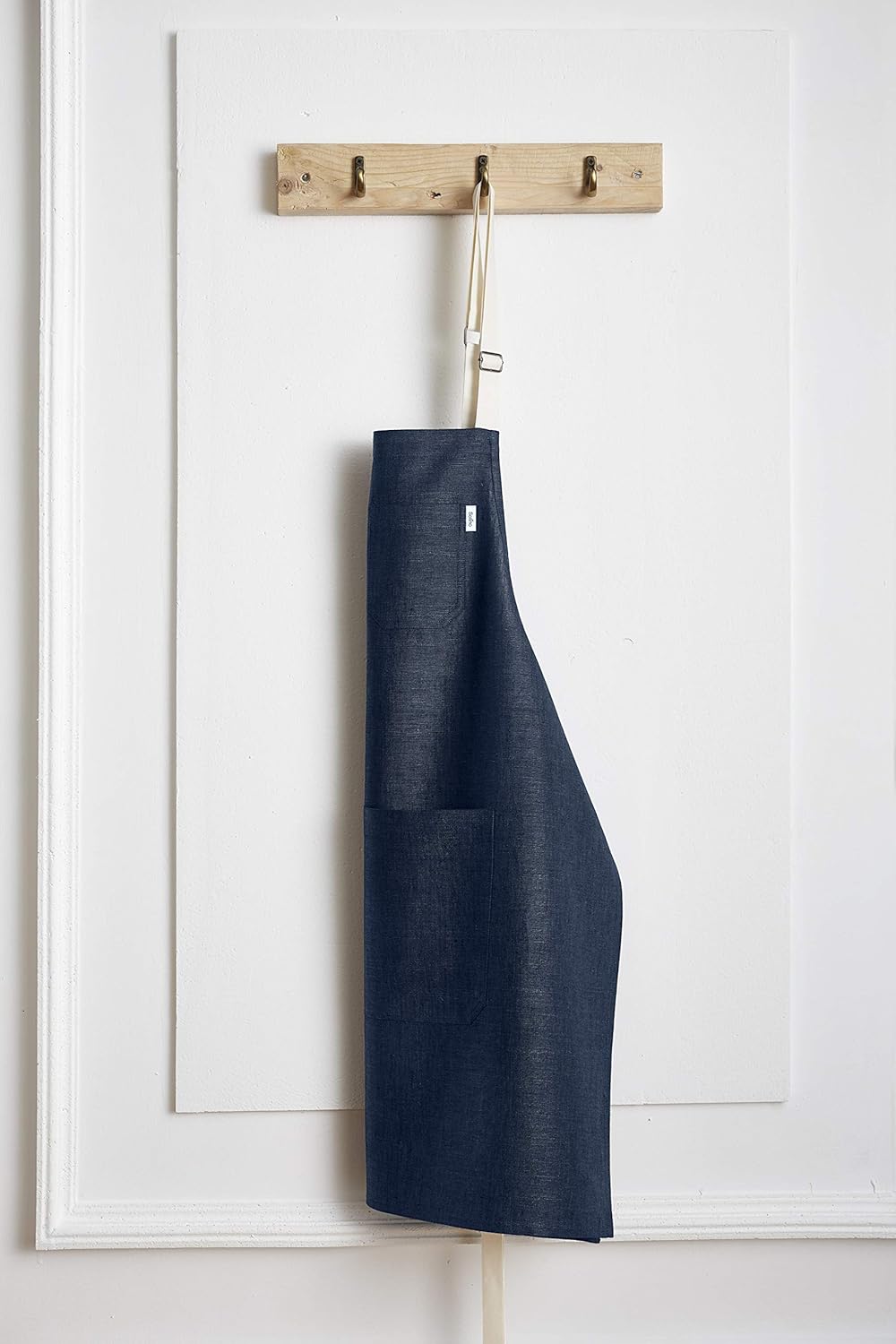 Solino Home Linen Kitchen Apron for Men & Women - 100% Pure Linen Indigo/Ivory Bib Apron with Front Pockets - Handcrafted from European Flax