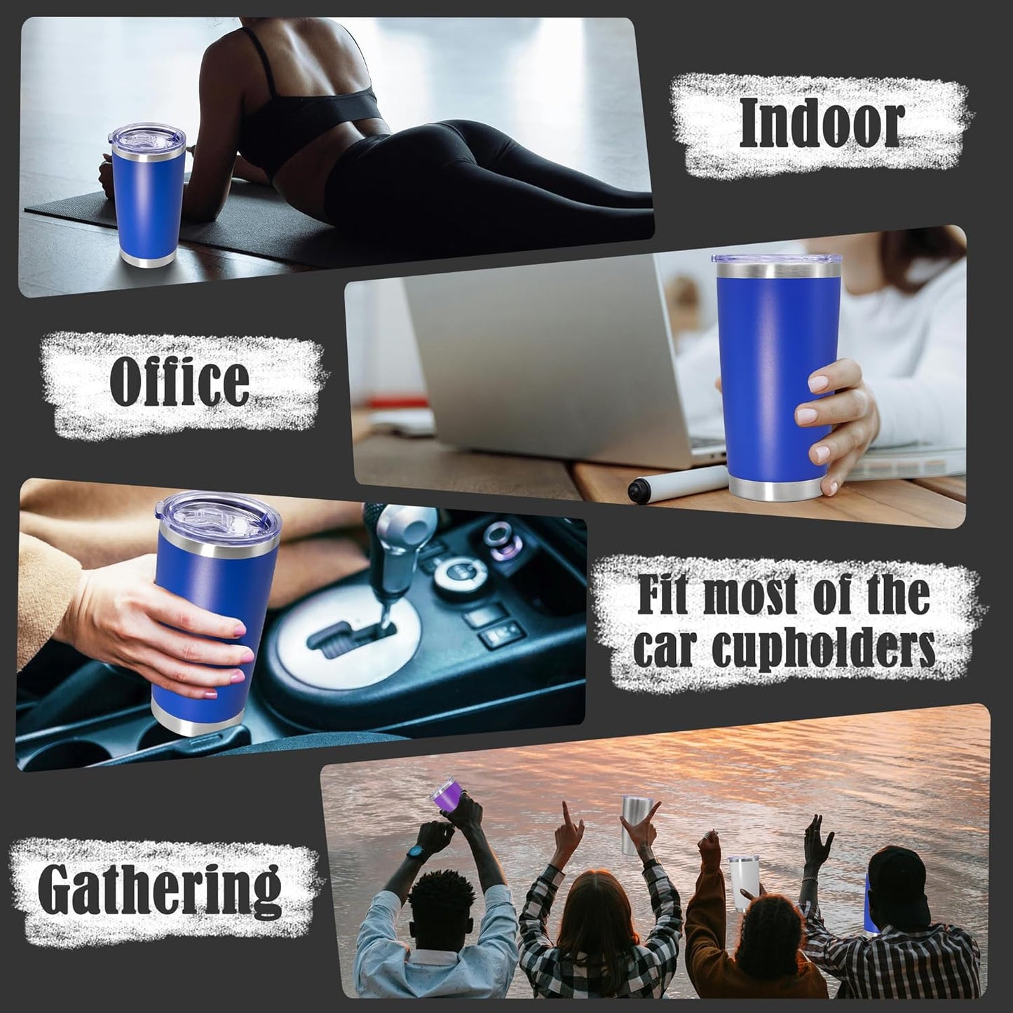 20 oz Tumbler Coffee Tavel Tumblers Bulk with Lid Stainless Steel Double Wall Vacuum Insulated Mug Powder Coated Cups fit Car Cupholder for Hot and Cold - Dark Blue, 8Pack