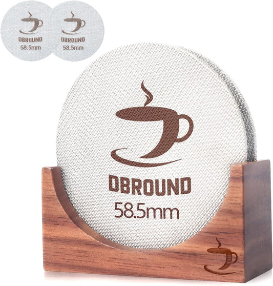 58.5mm Espresso Puck Screen - 2 Packs 1.7mm Thickness 150μm Espresso Puck Screen with Walnut Holder,Reusable Stainless Steel Replacement Part Compatible with 58mm Portafilter Series Espresso
