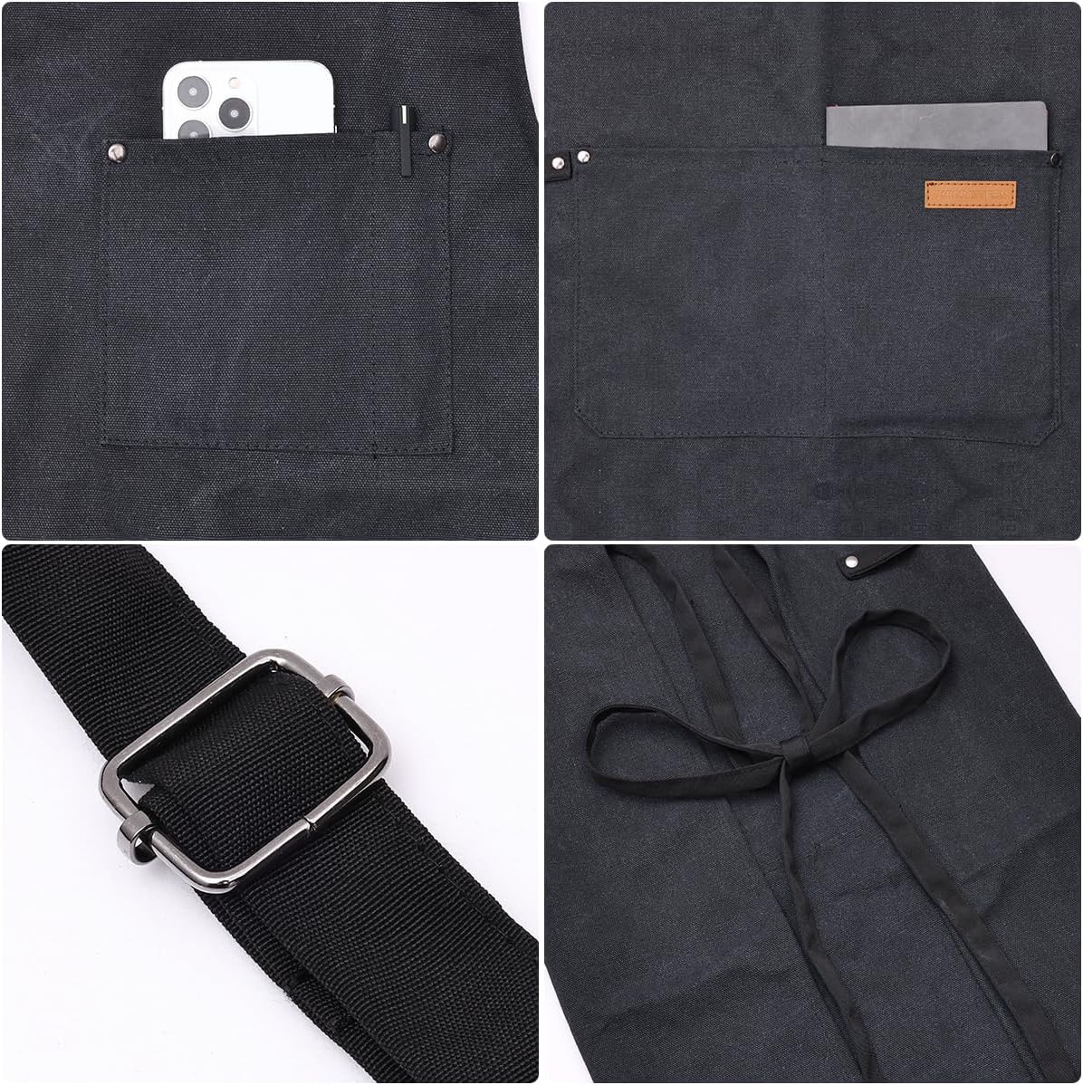 Chef Cooking Aprons for Men Women Thickened Canvas Cotton Apron with 4 Pockets for BBQ Work Kitchen (Black)