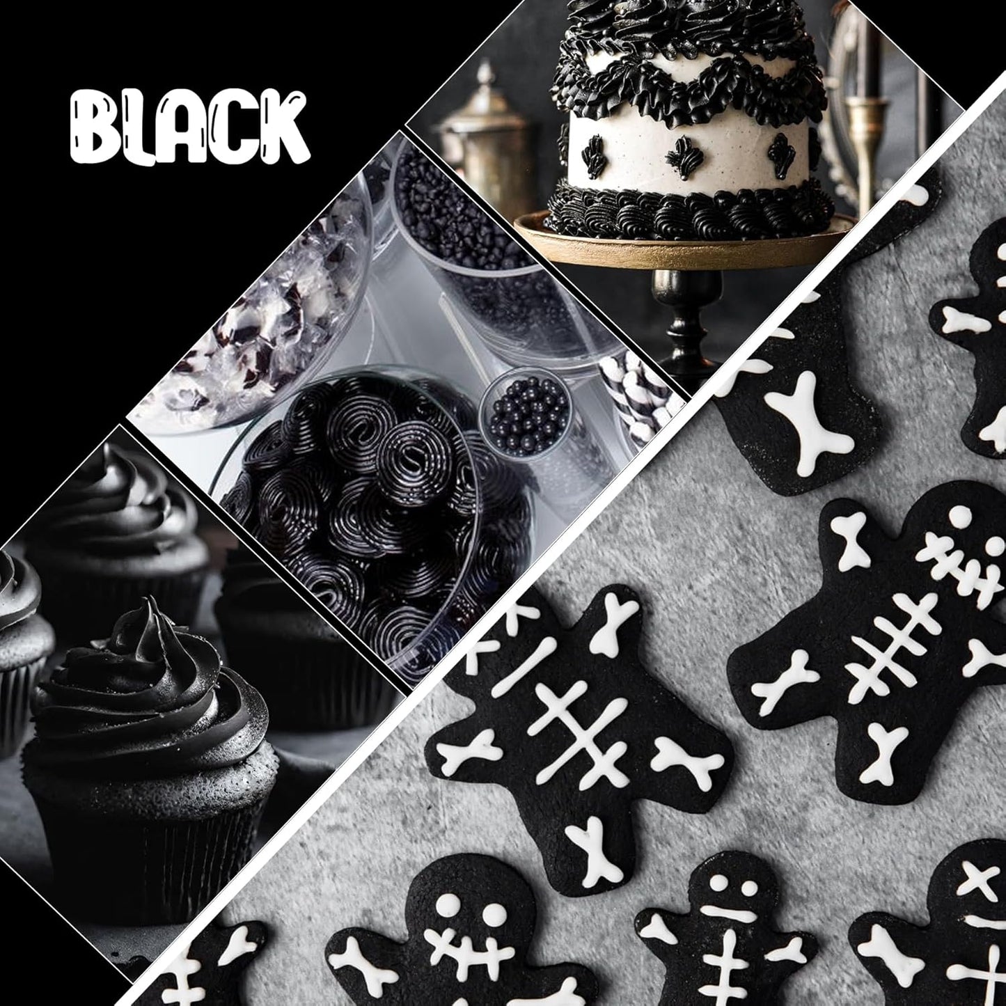 Food Coloring Liquid - Vibrant Color Food Coloring for Cake Decorating, Baking, Easter Egg, Icing - Tasteless Food Color Dye for Fondant, Cooking, Slime, Airbrush (Black, 8 Fl.oz)